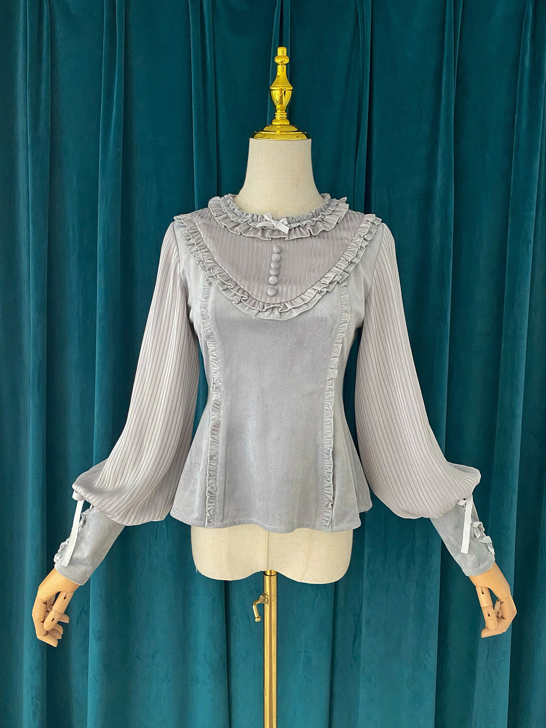 Little Dipper~Elegant Lolita Mutton Sleeve Blouse Multicolors S light gray 