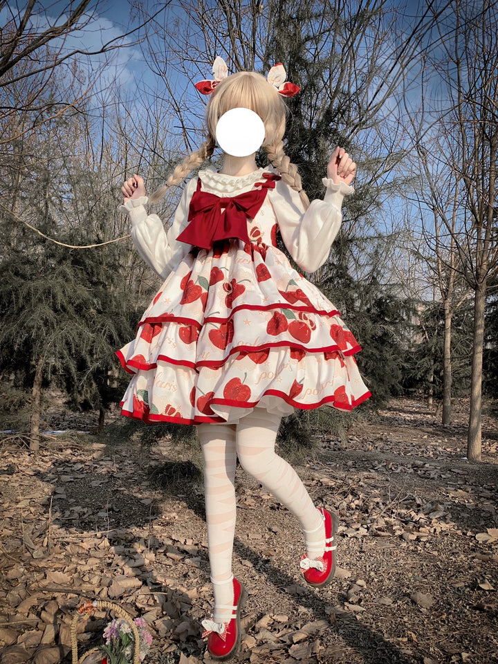 Polaris Lolita~Cherry Crown~Sweet Lolita JSK Three-tiered Skirt Dress