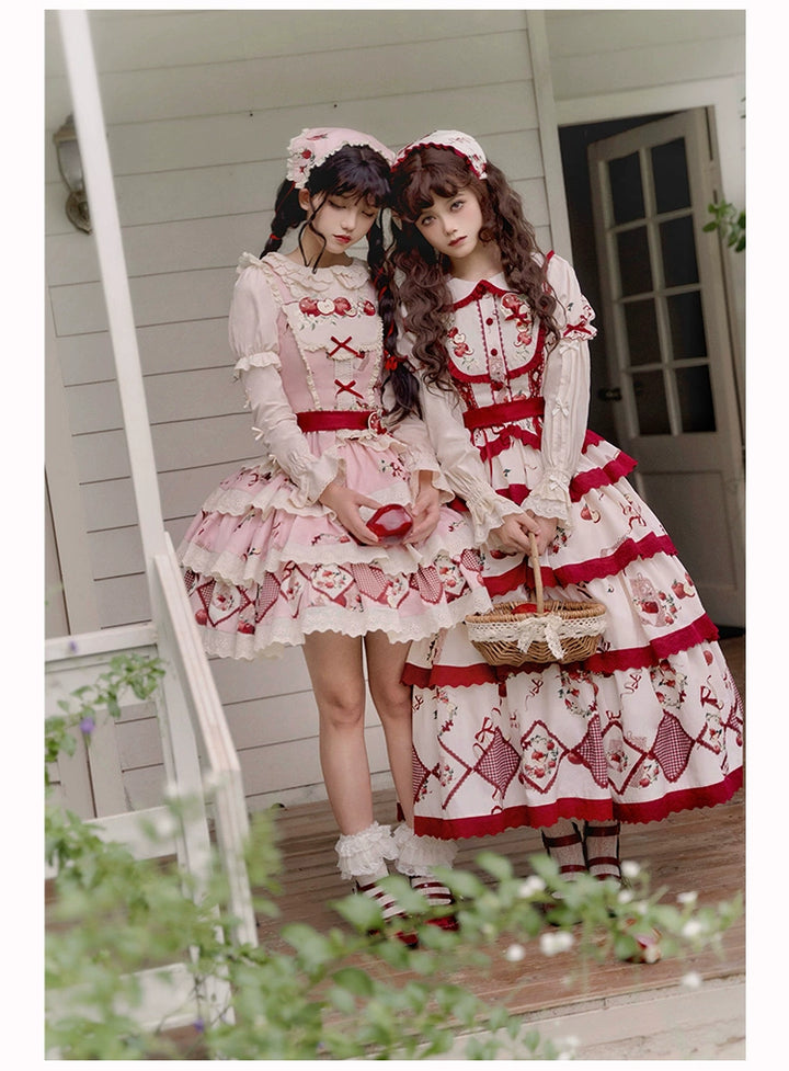 With PUJI~Apple Orchard~Country Lolita SK Embroidered Twins Lolita Top Skirt