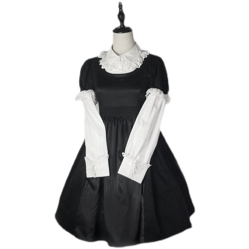 (BFM)Kunonoku~Dolly Toy~Retro Lolita Faux False Two-piece Black OP Dress S black 