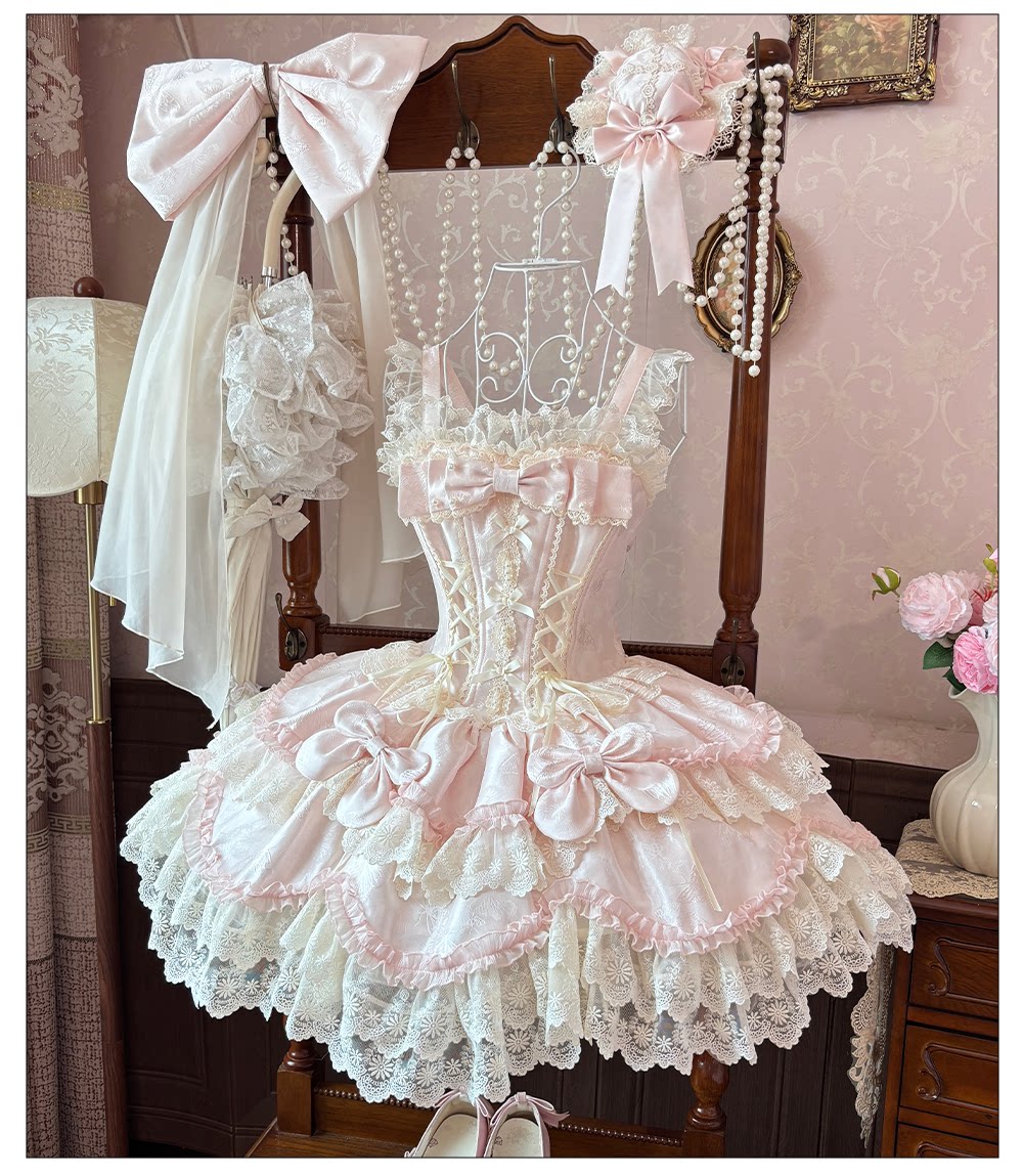 Realm of Sea Moon - Sweet Lolita Jacquard JSK, Boned Waist & Petal-shaped Hem