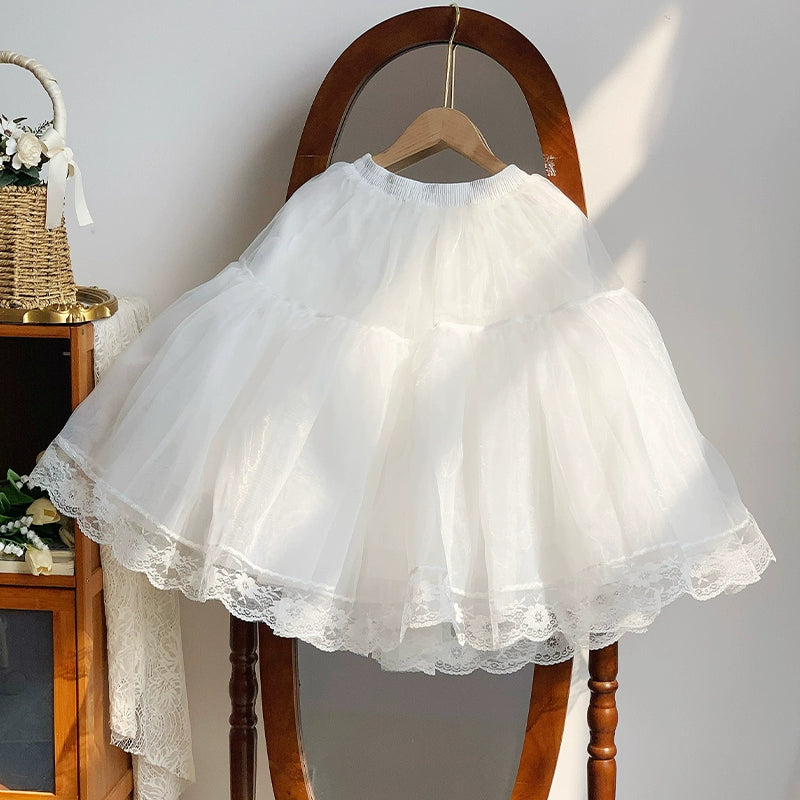 With PUJI~Kiss Kiss~Vintage Lolita OP Dress Maid Lolita Apron Dress Small-55cm-violence-A-petticoat S 