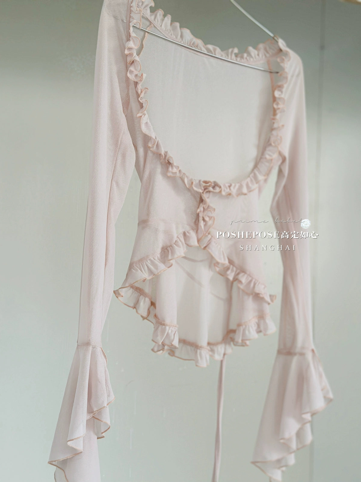 (BFM)POSHEPOSE~Daily Lolita Shirt Ballet Cardigan Shirt XS Pink 