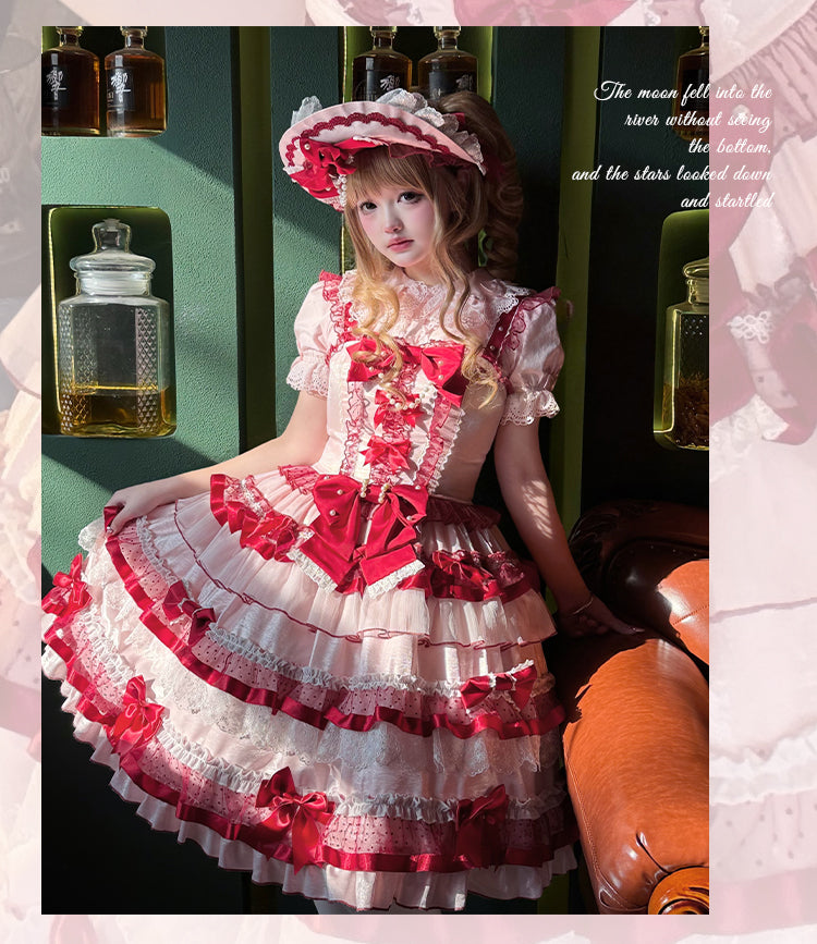 Sakurahime~Ribbon Strawberry~Sweet Lolita JSK and BNT with Old School Lolita Style 42537:744389