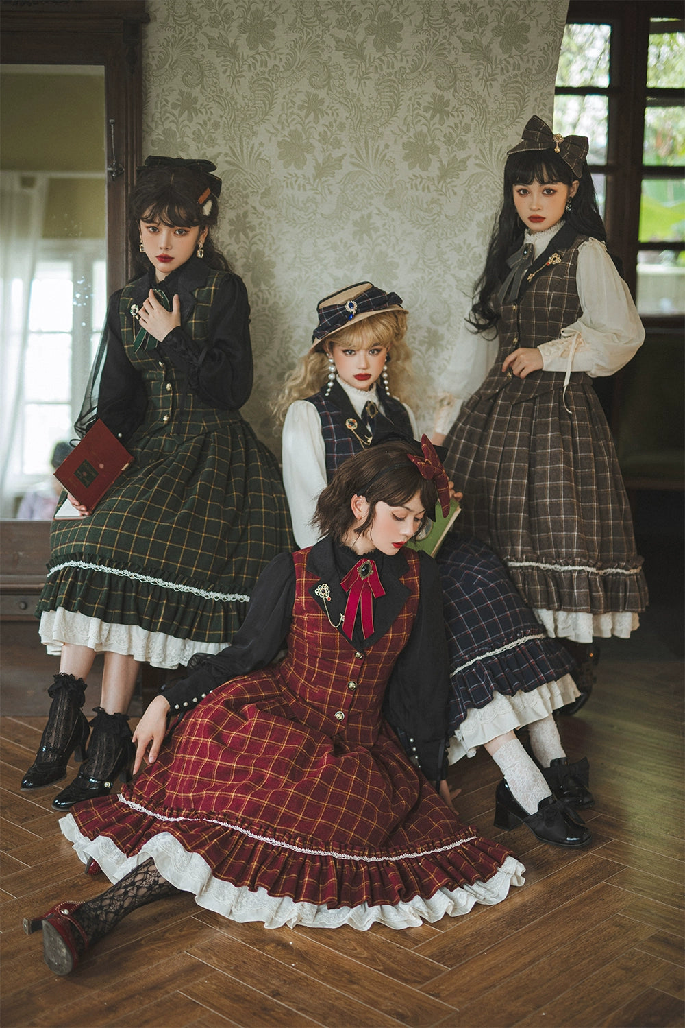 (BFM)Miss Point~Rose~Elegant Lolita Fishbone Grid Skirt Customized