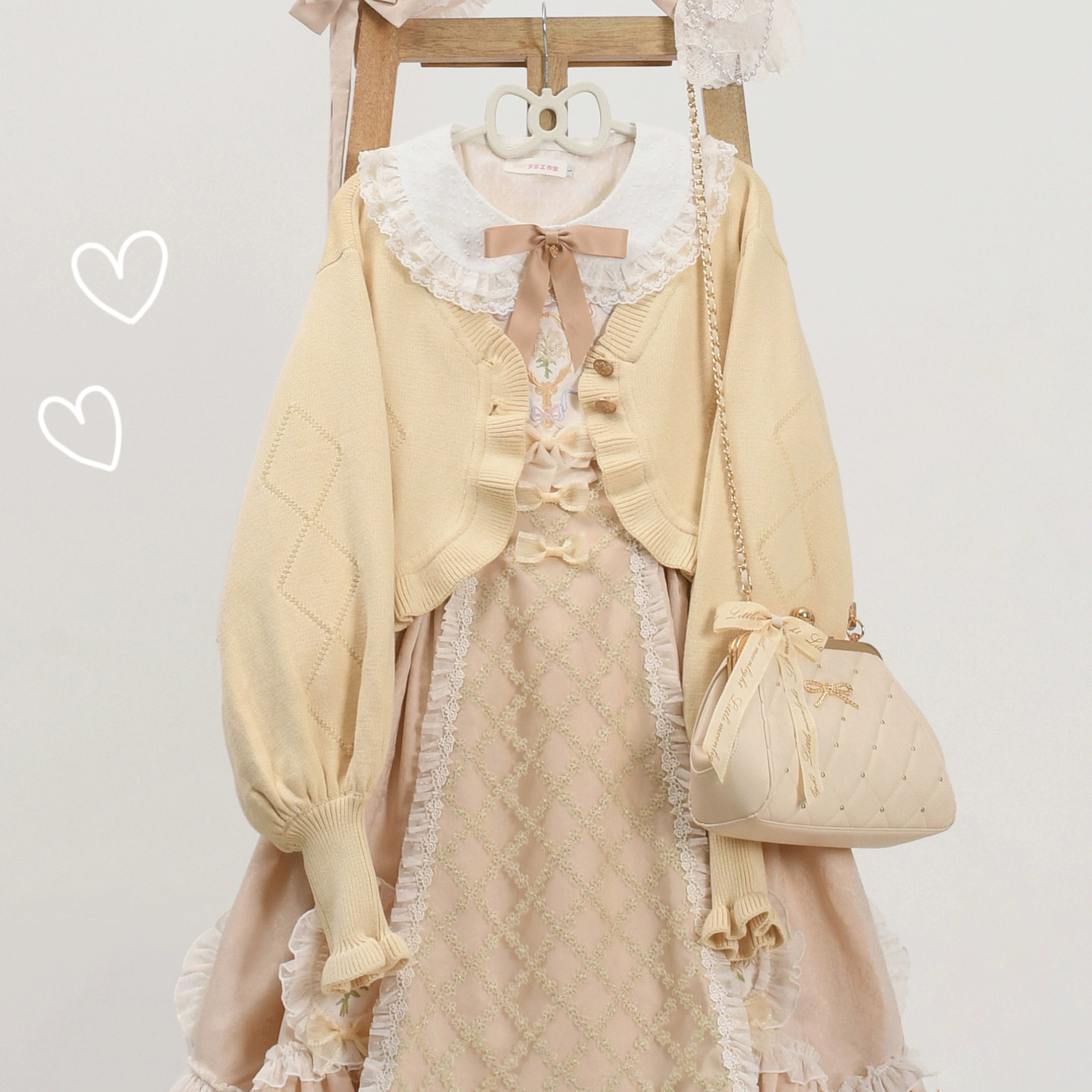 MIST - Cookie - Vintage Lolita Cardigan Short Sweater Multicolors S oat color