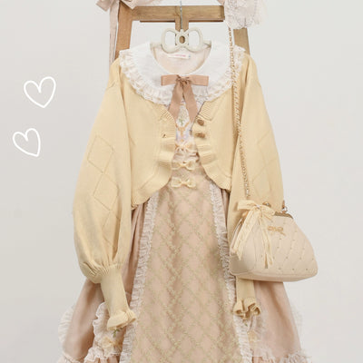 MIST~Cookie~Vintage Lolita Cardigan Short Sweater Multicolors S oat color 