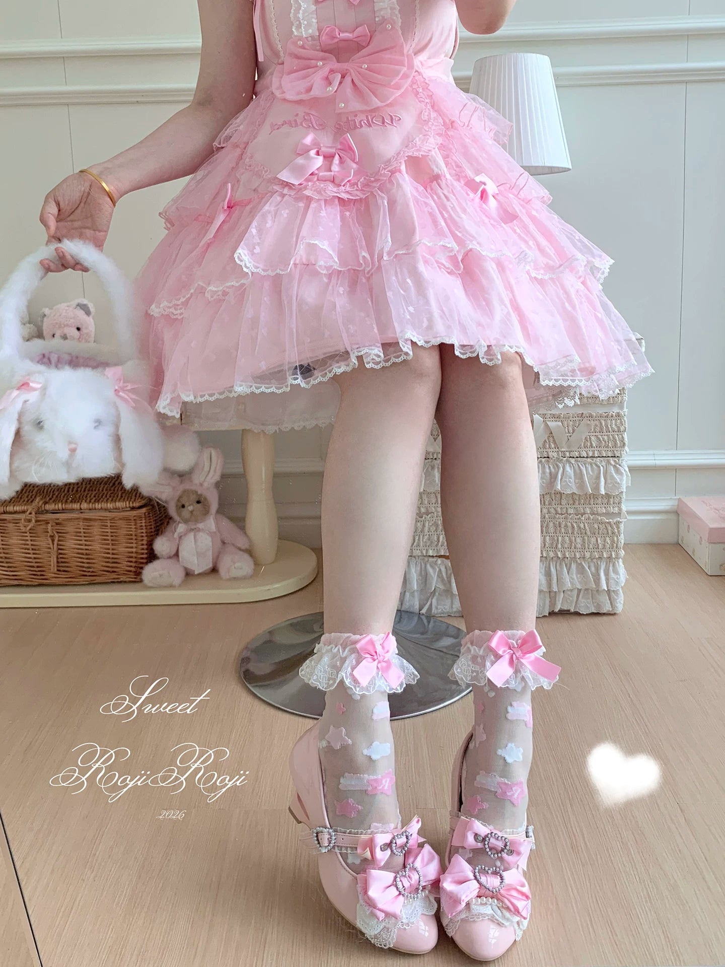 Sweet Lolita Star Embroidered Socks with Colorful Satin Bow 45610:855322