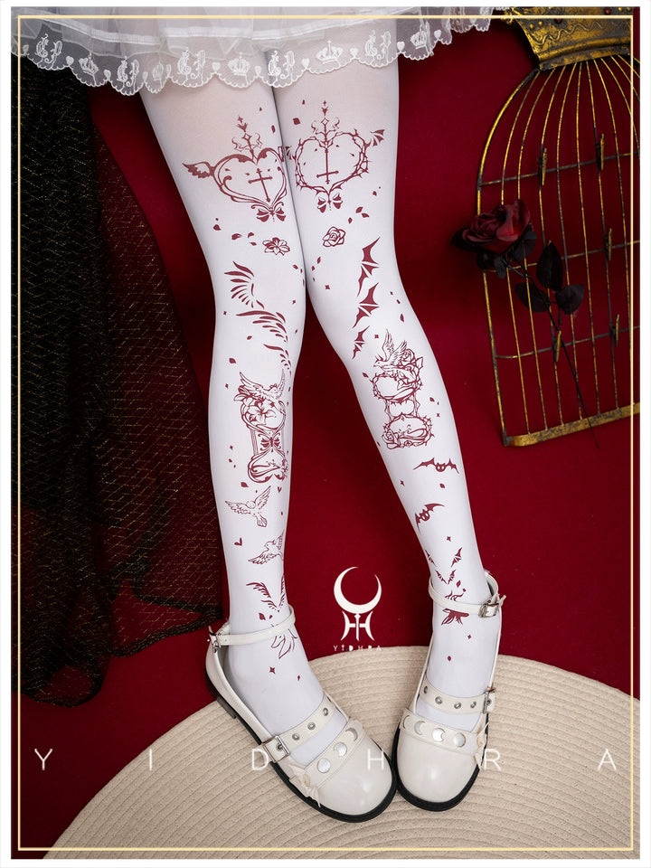 Yidhra~Angel&Devil~Gothic Lolita Pantyhose Printed Goth Tights   