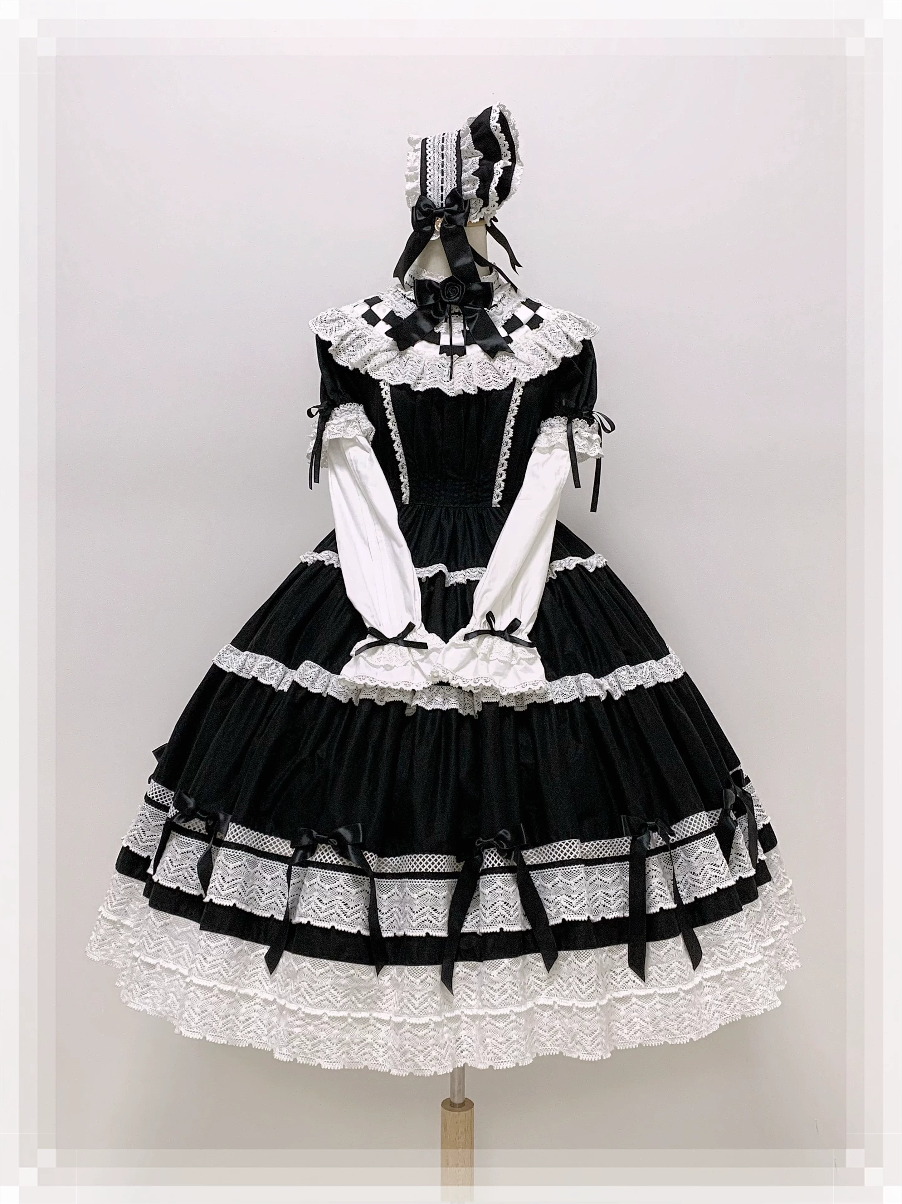 Edelburg Rose - Old School Lolita Cotton OP Dress Set, Detachable Sleeves (L M S XL) 45685:859076