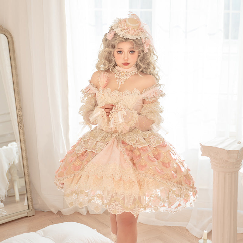 Mewroco~Peacock Feather~Sweet Wedding Lolita JSK Dress Set S Pink JSK 