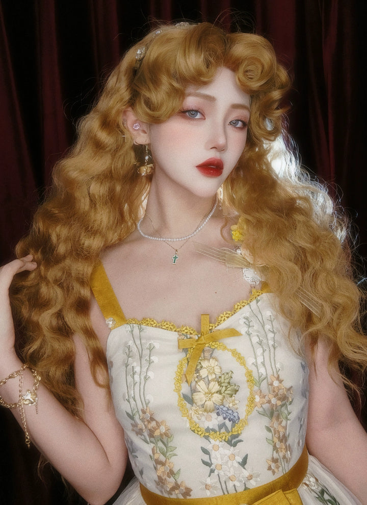 Mabuxi~Princess Diary~Golden Brown Lolita Wig Sheep Curls Long Romantic Wig 40476:670202