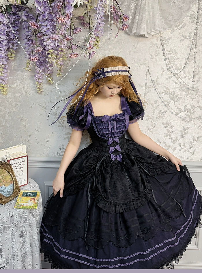 Alice girl~Yesterday Morning Mist~Classic Lolita OP Bust-supporting Tiered Ruffles Lolita Dress