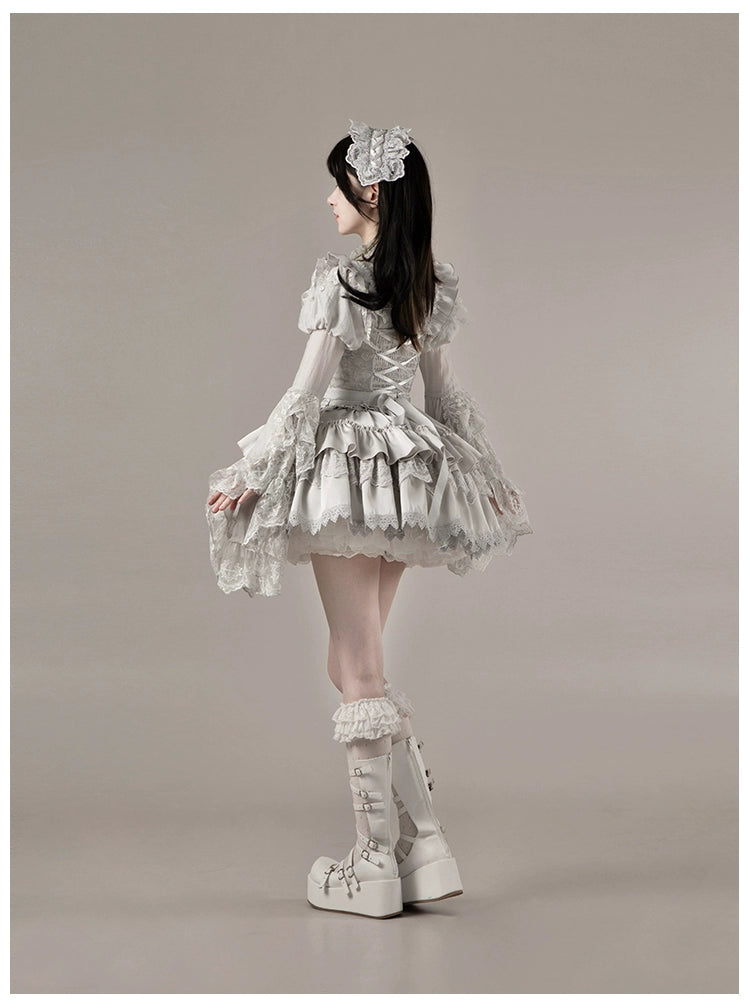 With PUJI - Letter and Poetry · Humanoid Robot - Silver Gothic Lolita Mermaid Skirt Set 43861:787665