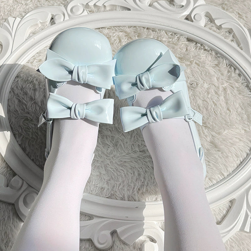 Beauty Bunny~Kawaii Lolita Shoes Low Heels Round Toe PU Shoes 34 Blue 