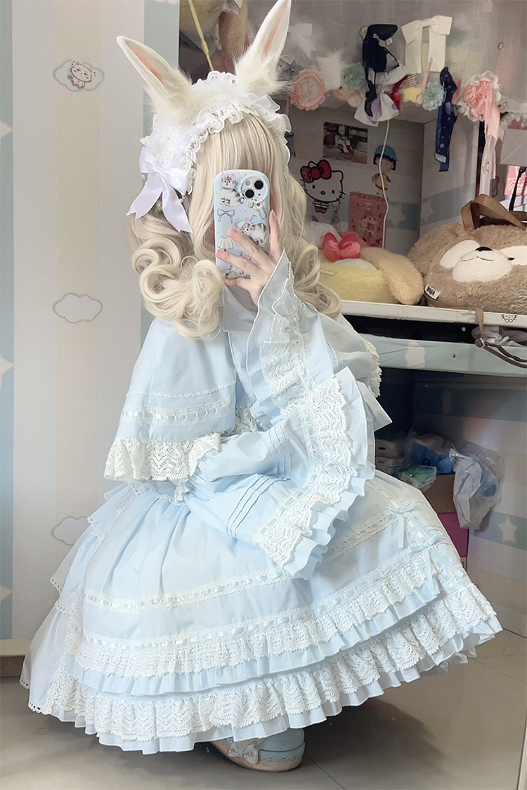 AerialCat - Praying Snowfall - Old School Lolita Skirt Suit Cape Princess Sleeve Shirt (L M S XL) 39180:707126