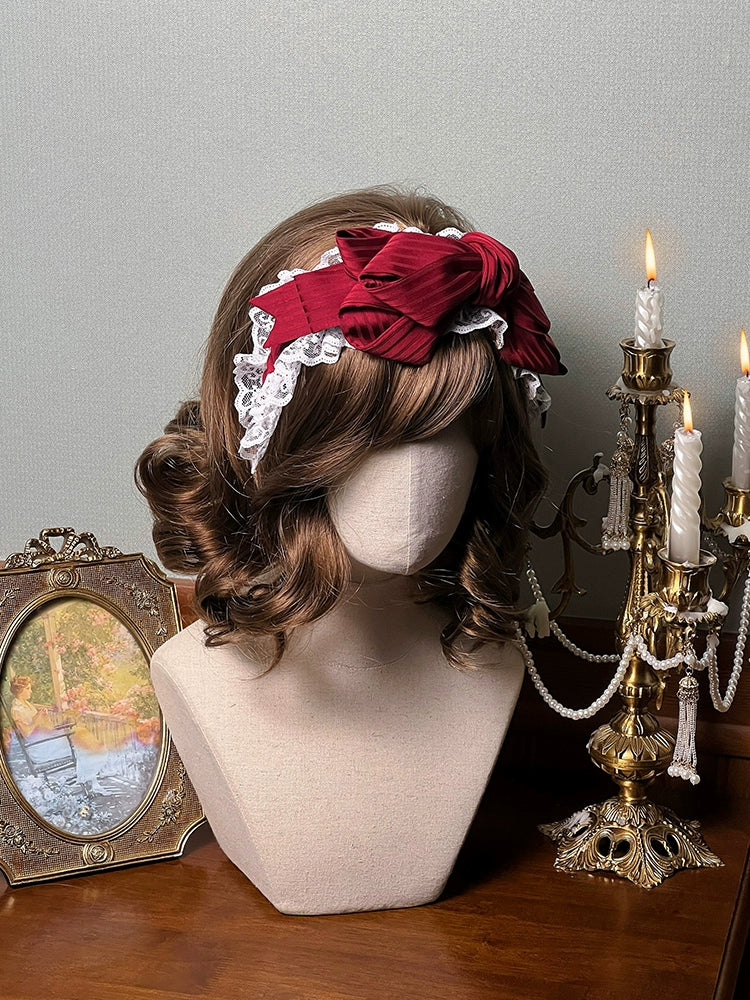 Alice Girl - Arrogant Miss - Sweet Lolita Headband Bow KC Head Accessory Wine Red