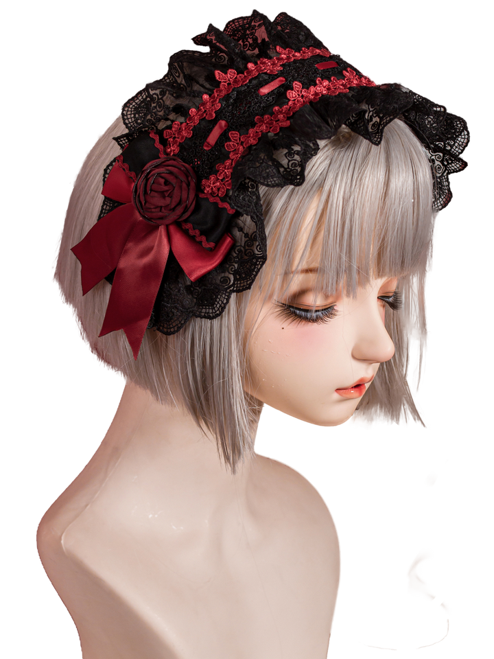 OCELOT~Gothic Lolita Headband Black Red Rose Lolita Hairband   