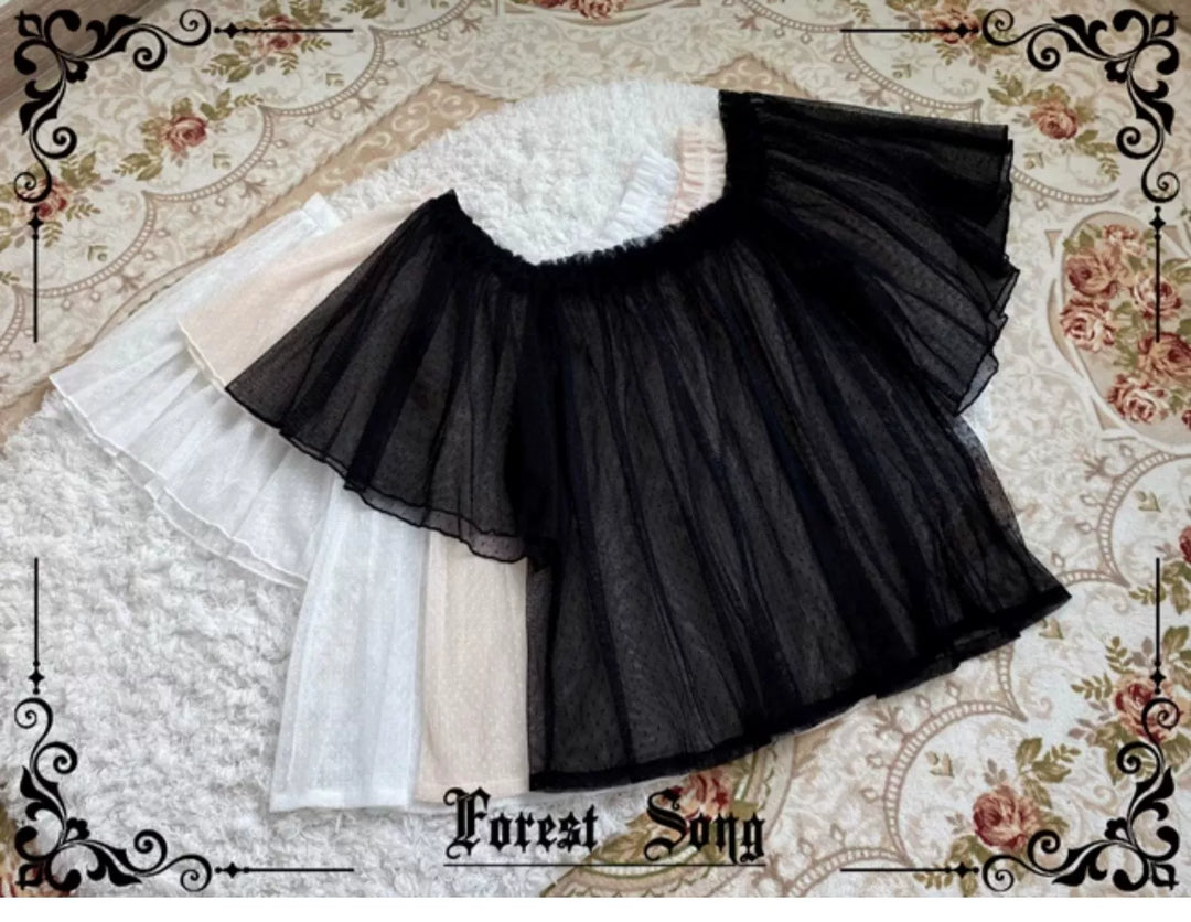 Forest Song - Adriatic - Dotted Tulle Classic Lolita Innerwear, Square Neck Black Innerwear Only / Free Size