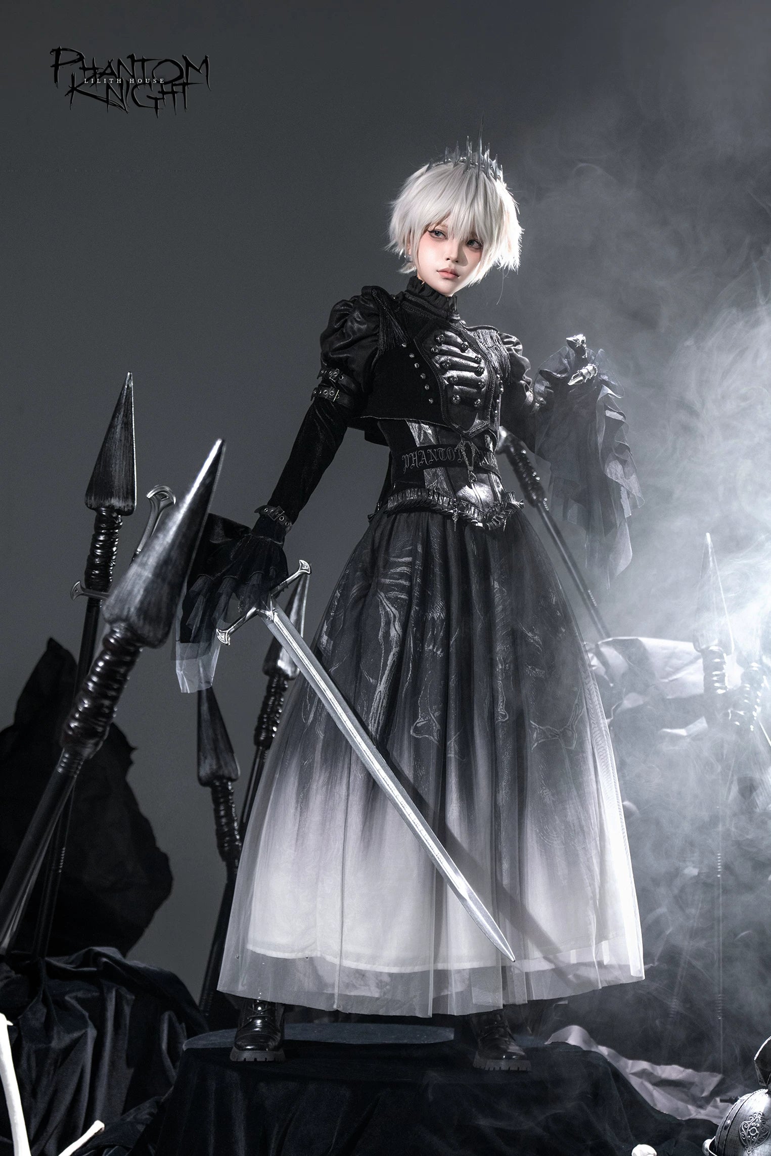 Ghost Knight - Gradient Gothic Lolita Printed Skirt, High-waist