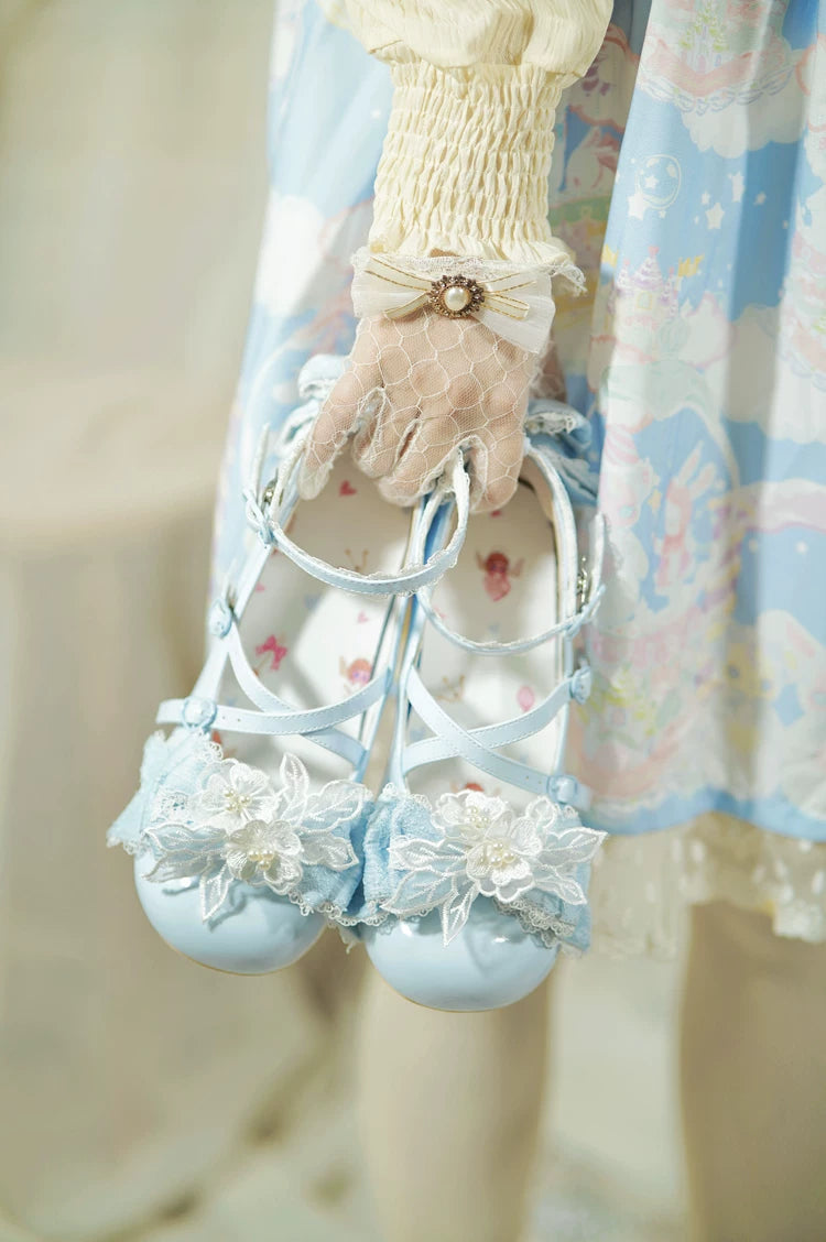 Spring Sakura - Wedding Sweet Lolita Heels Shoes, Floral Accent Blue 34