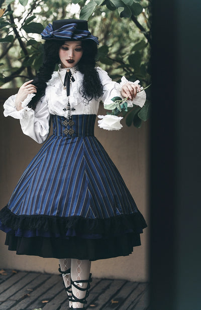 (Buyforme)Miss Point~Customized Lolita Elegant Striped High Waisted Fishbone SK   