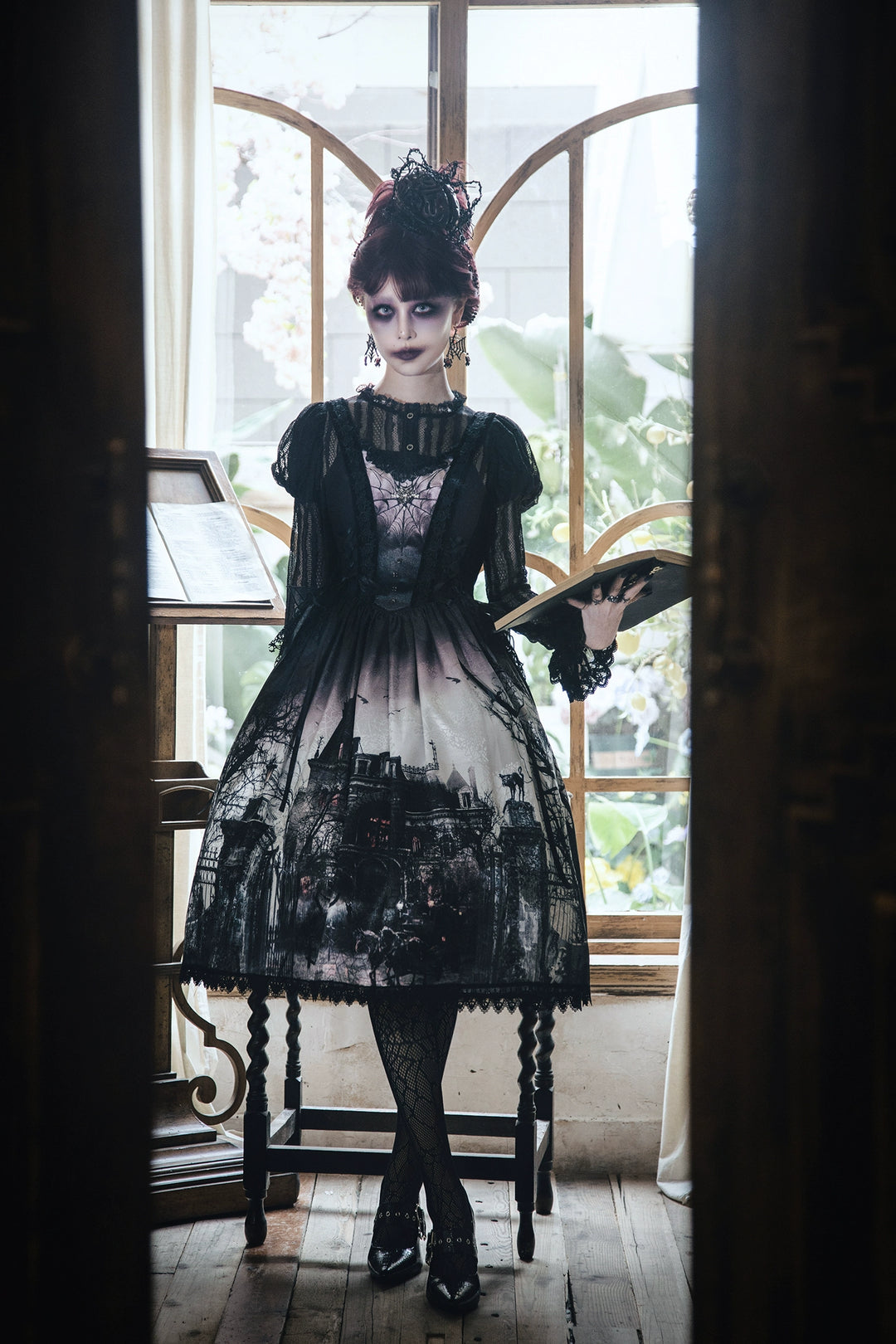 LilithHouse~Horror House~Gothic Lolita JSK with Spooky Castle Print