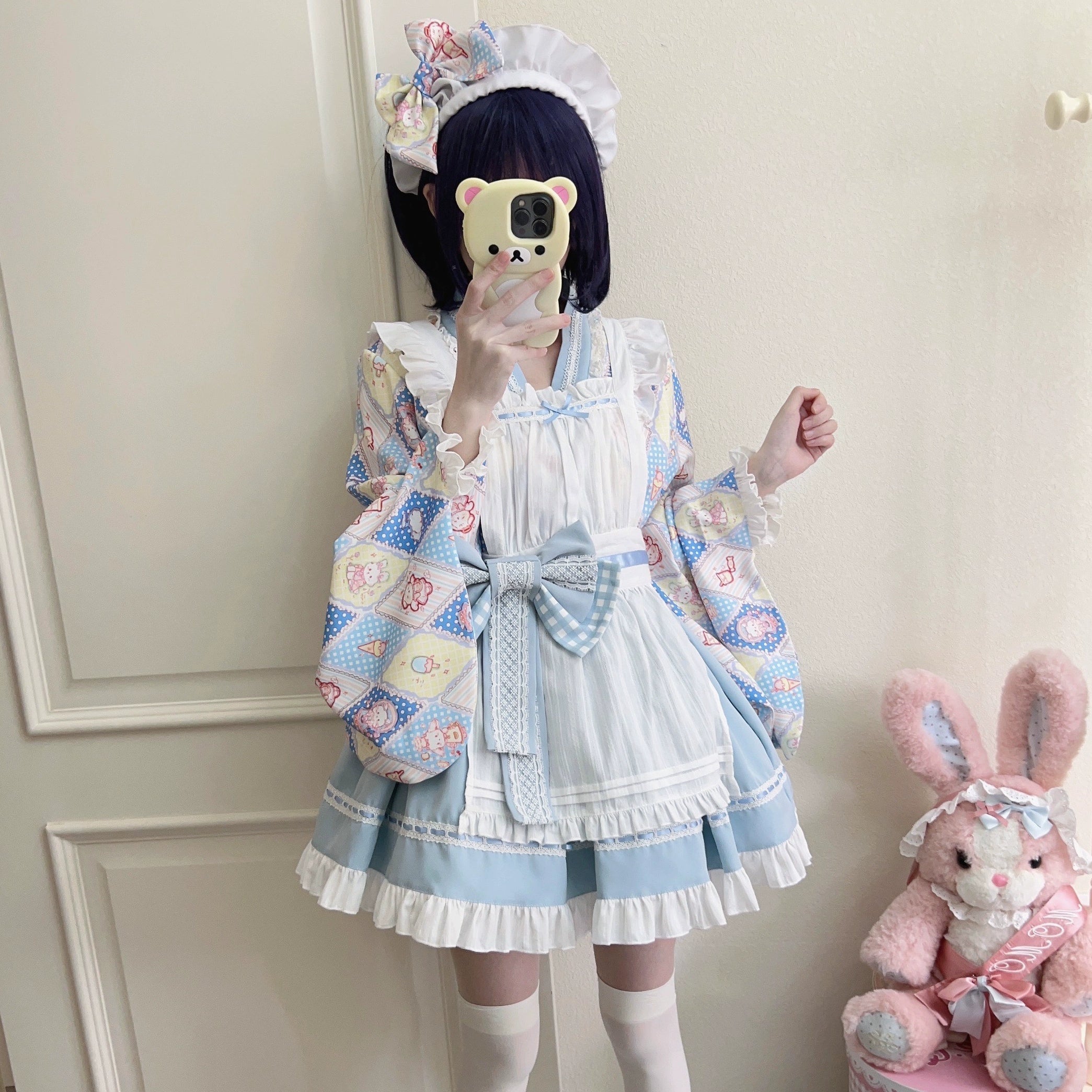 Sugar Girl~Showa Sweetness~Maid Wa Lolita Skirt Set Cute Summer Lolita Bow Apron 35422:520316