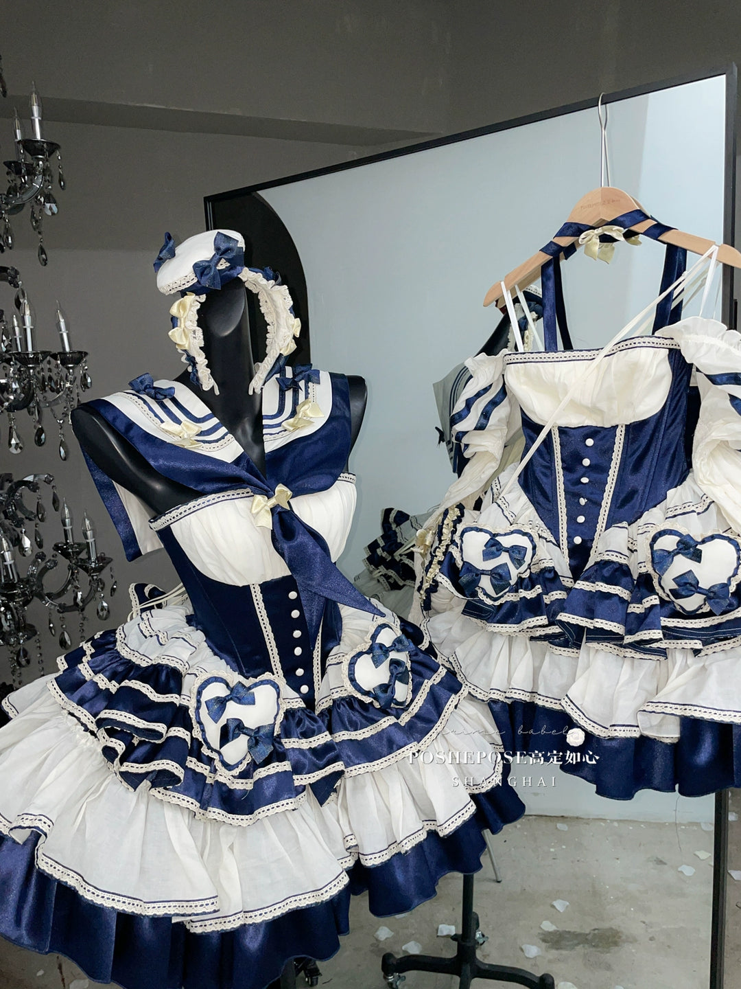 POSHEPOSE~Girl's Shore~High-End Sailor Lolita Dress Set   