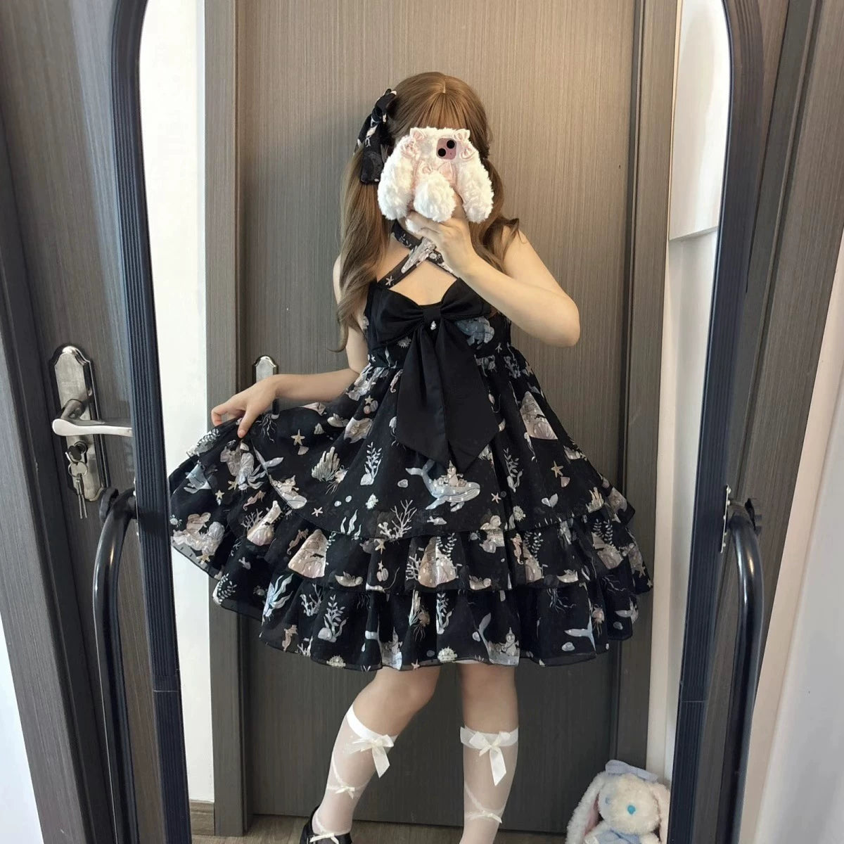 Ocean Sweetheart - Chiffon Sweet Lolita JSK Dress, Whale & Jellyfish Print (L S) 44902:827010