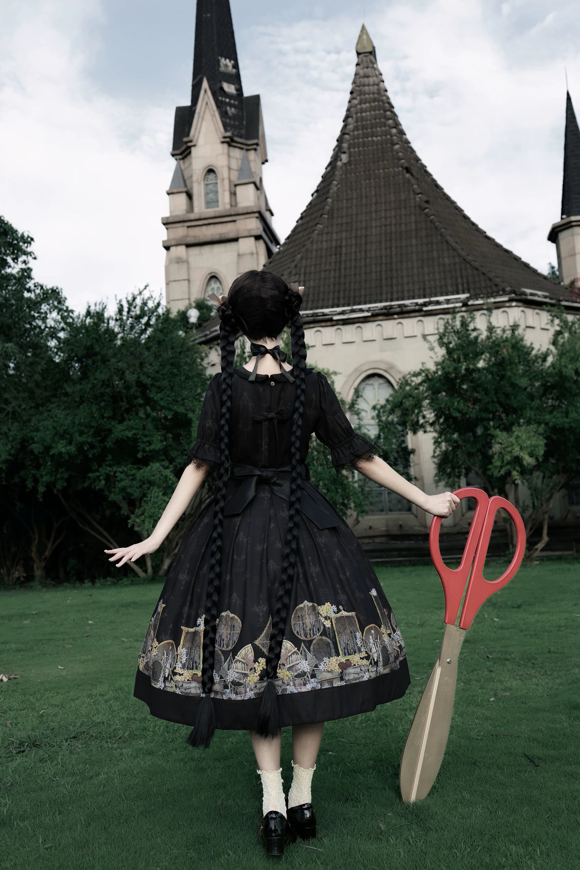 Window of Shadows - Plus Size Gothic Lolita OP & JSK, Window and Floral Print 45889:866707