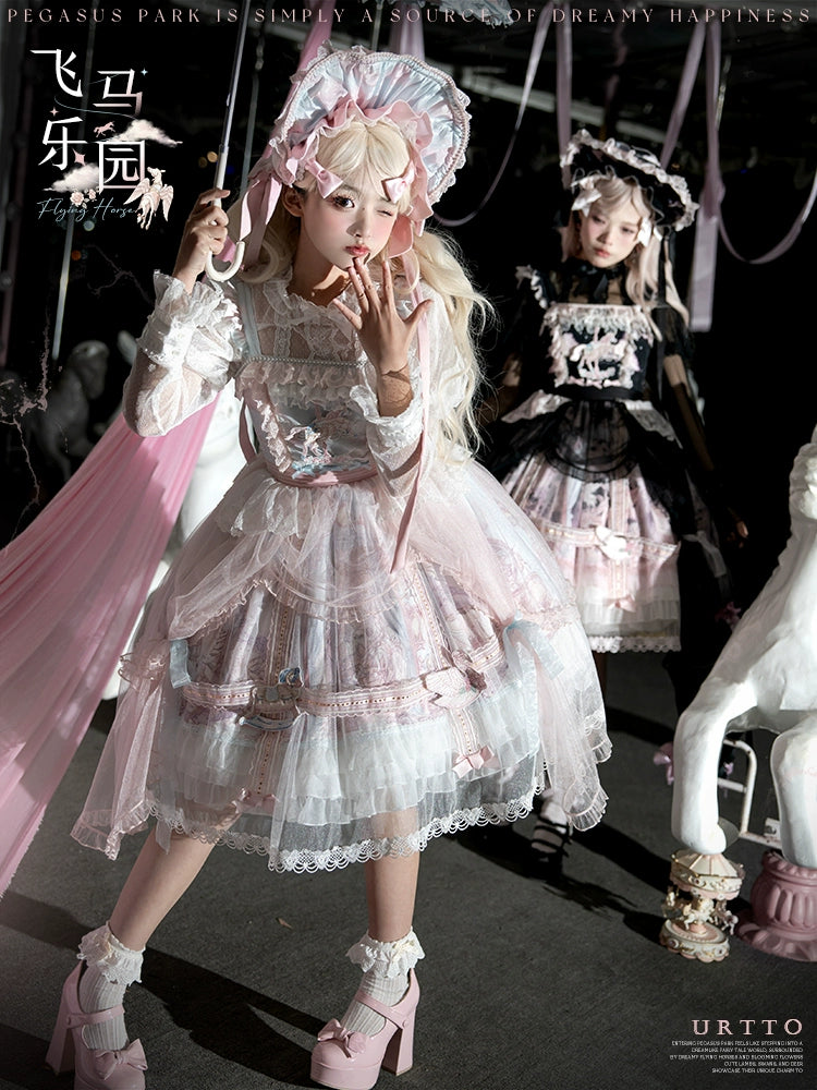 Urtto~Pegasus Park~Sweet Lolita JSK Dress Dual Color Princess Lolita Dress Set