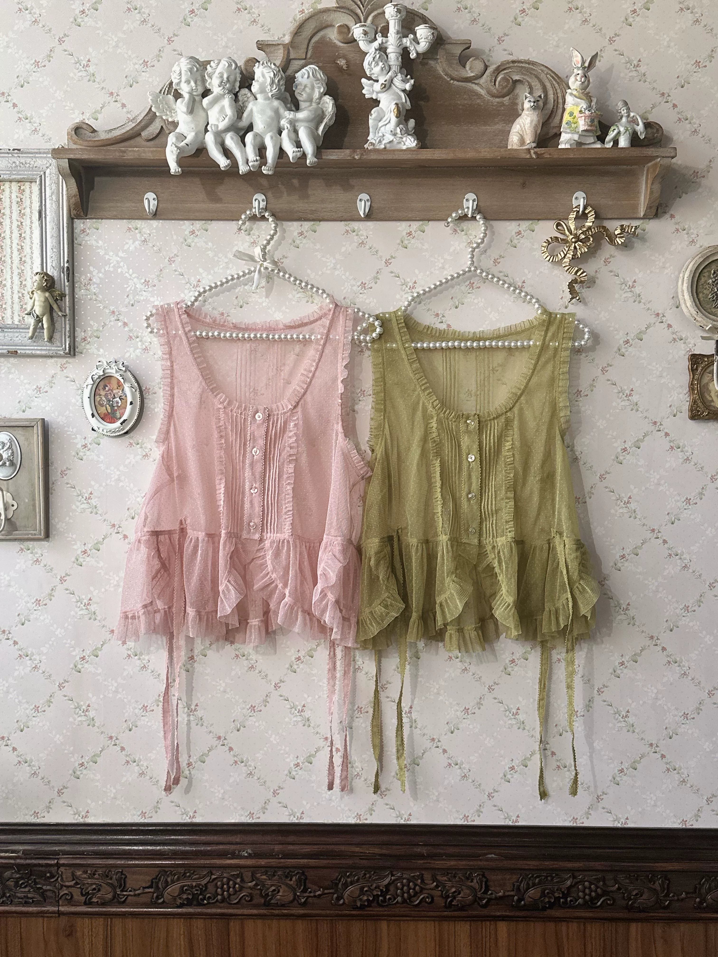 Sweet Dreamer~Antique Wall~Classic Vintage Lolita Vest Tulle Polka Dot Vest 41474:699016