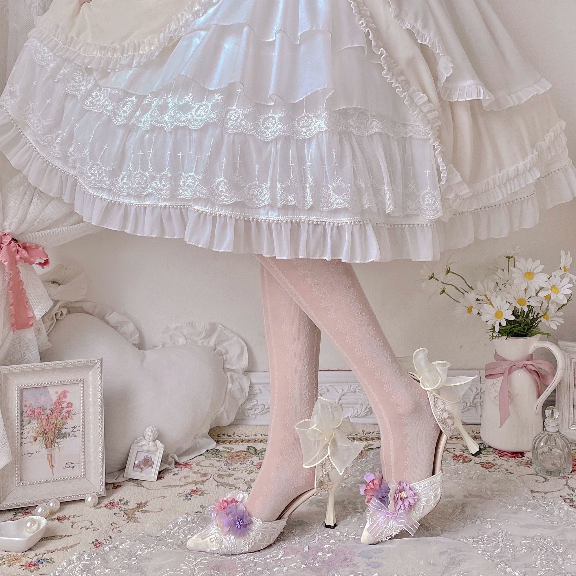 Sky Rabbit - Hanami Season - Wedding Lolita Heel Shoes with Floral Decoration