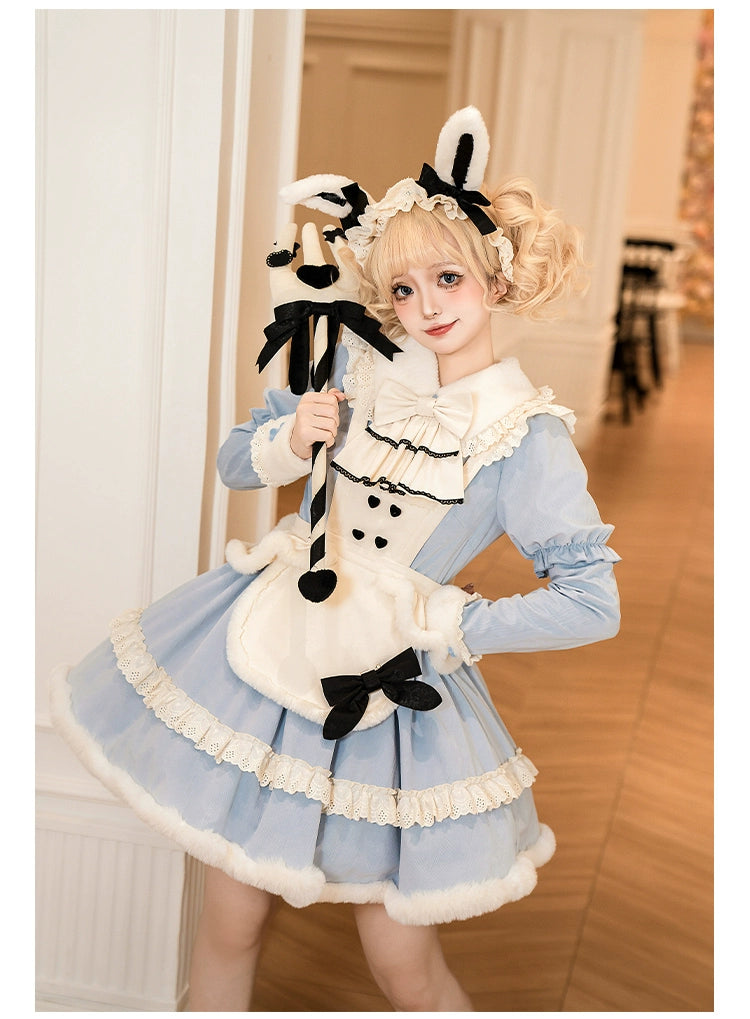 With PUJI~Rabbit&Alice~Sweet Twin Lolita OP Dress Doll Apron Dress Set