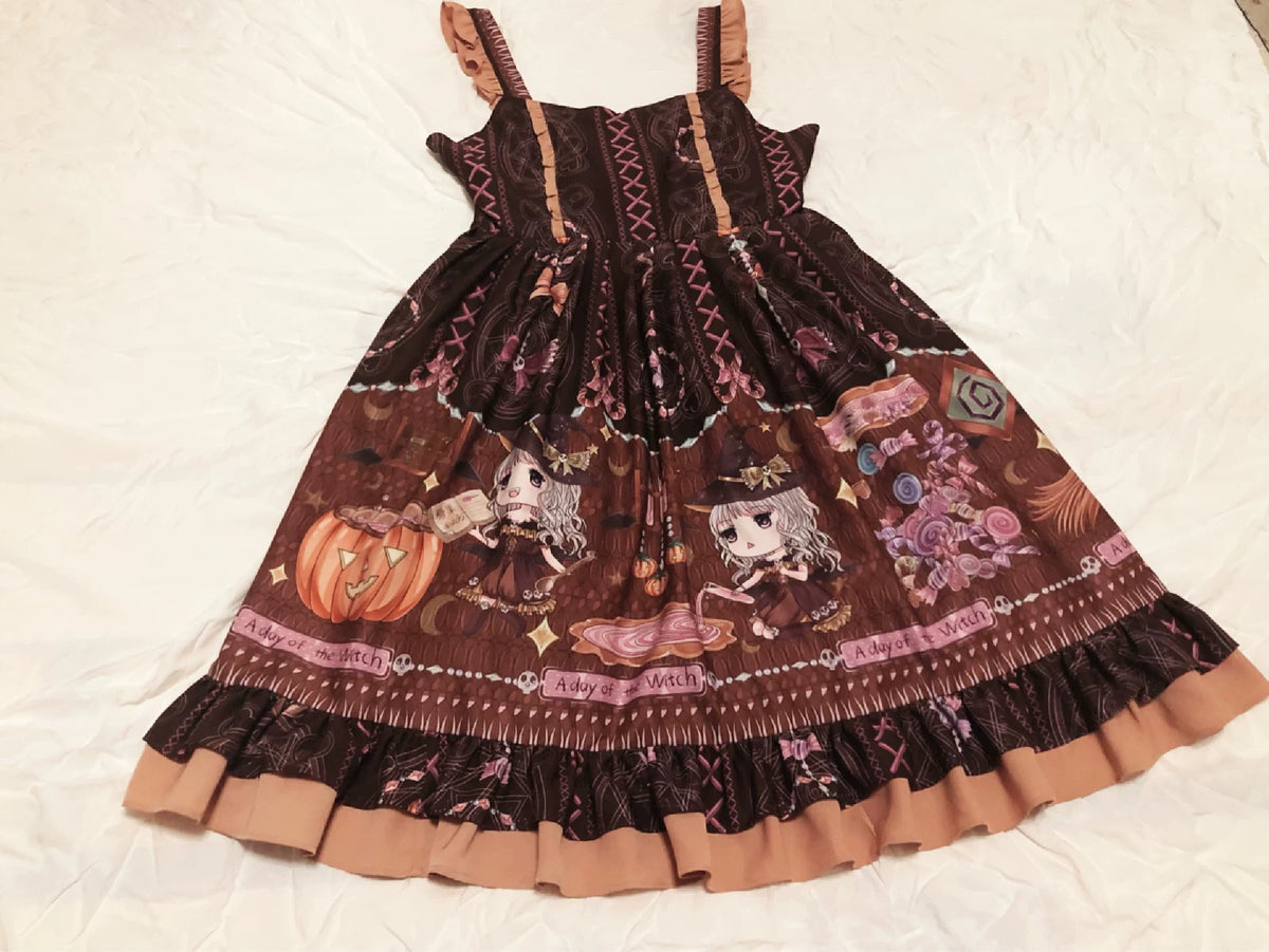 Halloween Sweet Lolita JSK Dress, Witch & Pumpkin Print 45945:869595