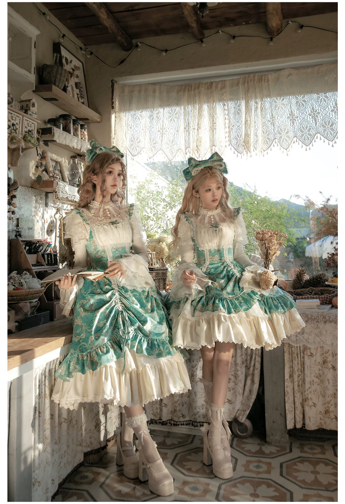 Old Courtyard Floral Letter - Classic Lolita Printed JSK Dress Set, Drawstring Lift-up Hem 46102:875312