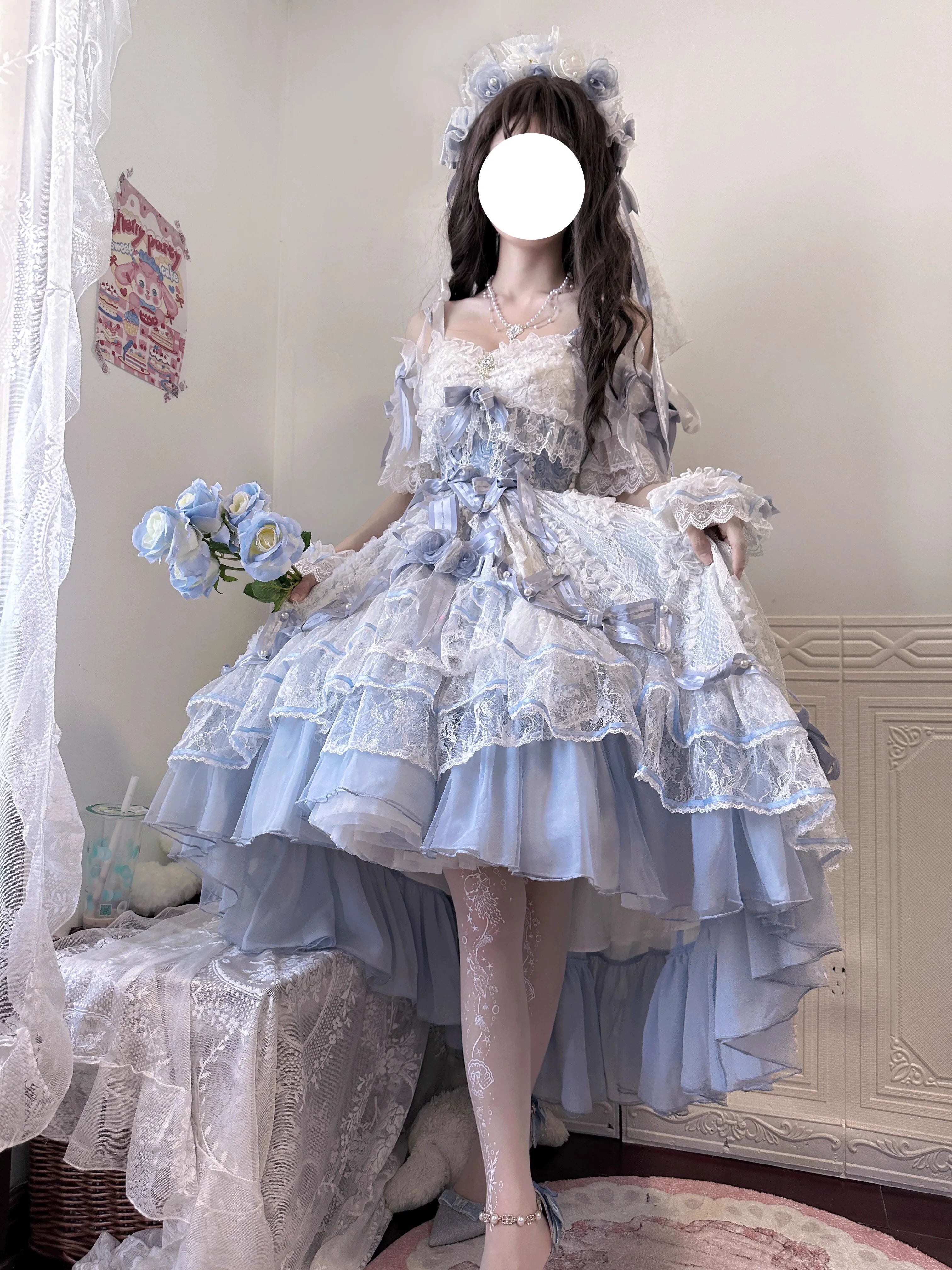 MieYe - Diana Rose - Bridal Lolita Dress Short Wedding OP with Accessories 41638:708680