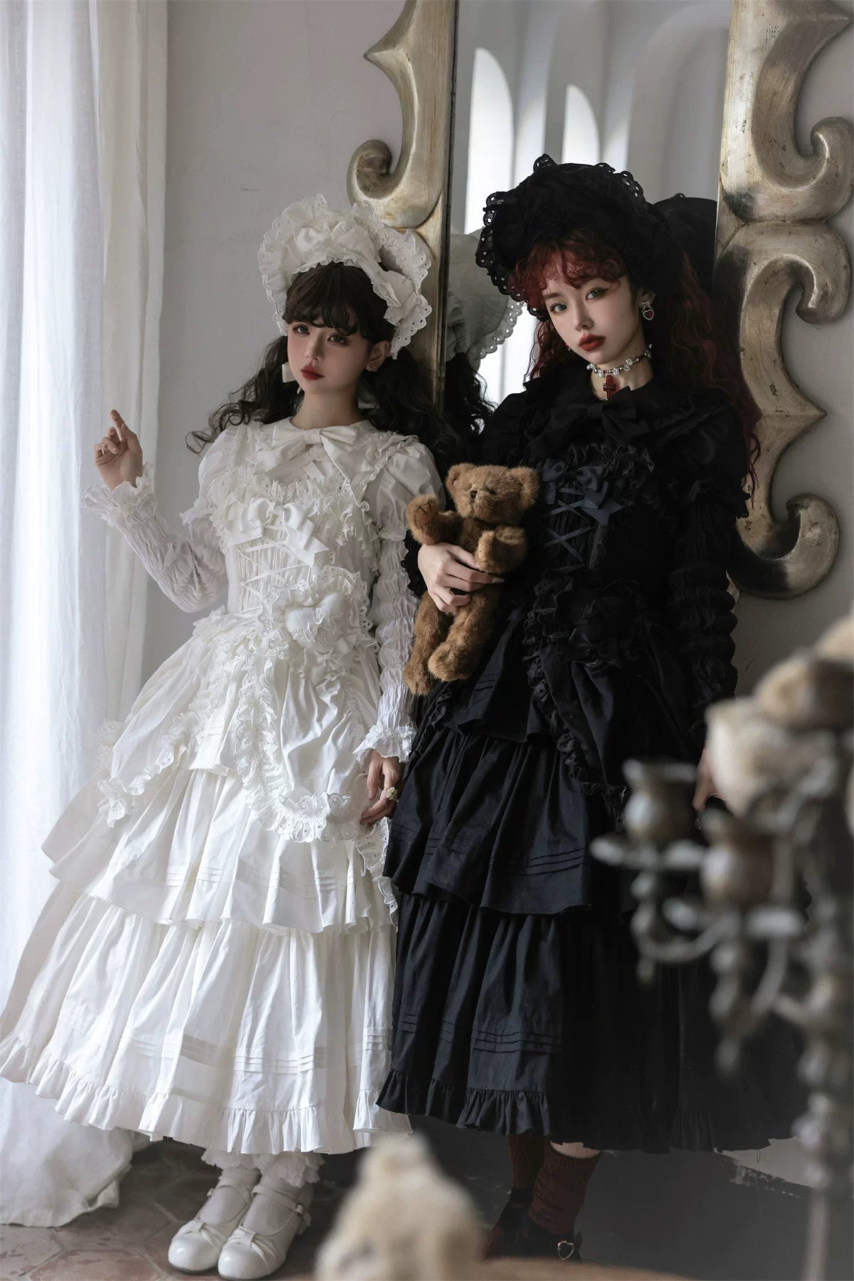 Cotton Gothic Lolita Long JSK, Drawn-up Hem