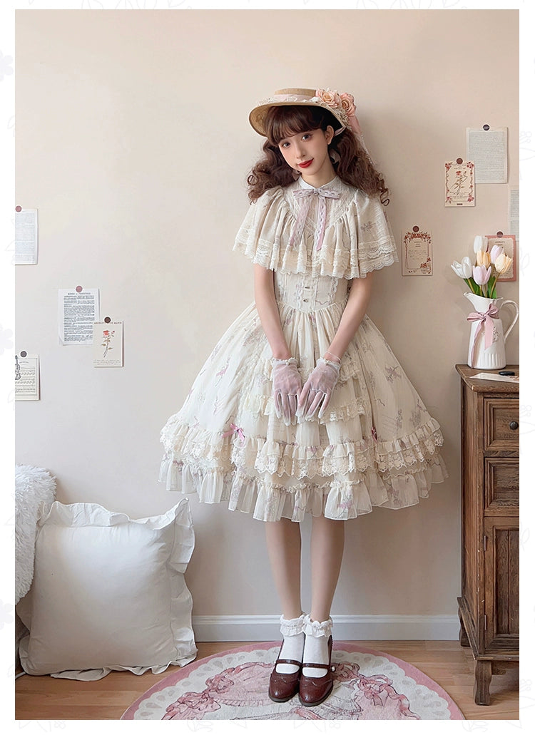 With PUJI~Nanke~Classic Lolita OP Dress Outfit with Edwardian Collar 41366:692994