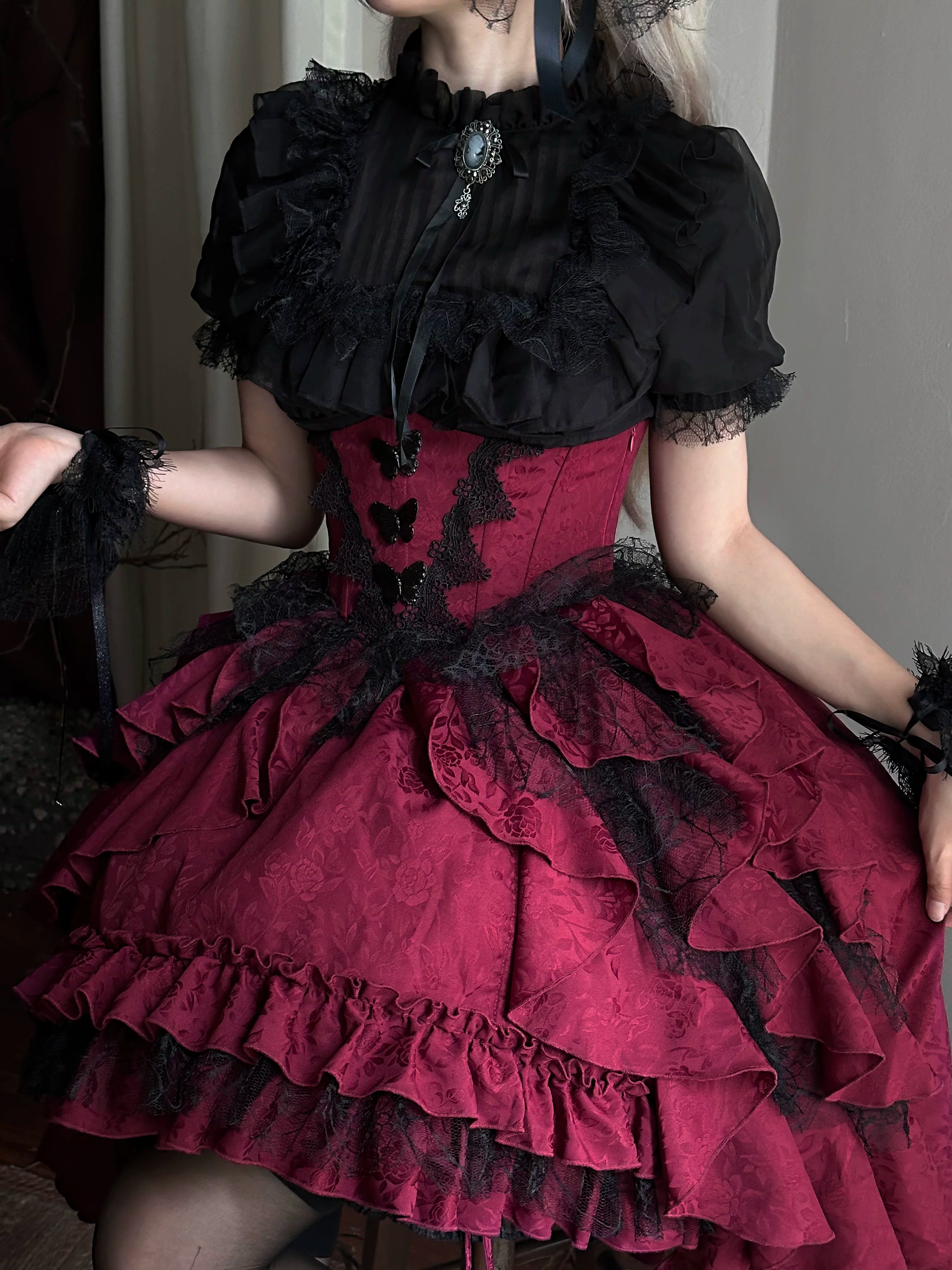 Mistshroud Manor - Gothic Lolita Blouse & Boned Waist SK, Drawstring Lift-up Hem 45909:867512