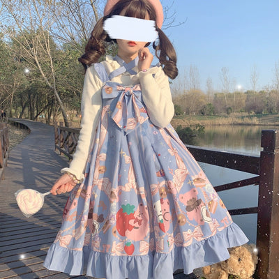 (BFM)Sniper Girl~Little Cute Bear~Kawaii Lolita JSK Dress Summer Jumper Skirt S Blue 