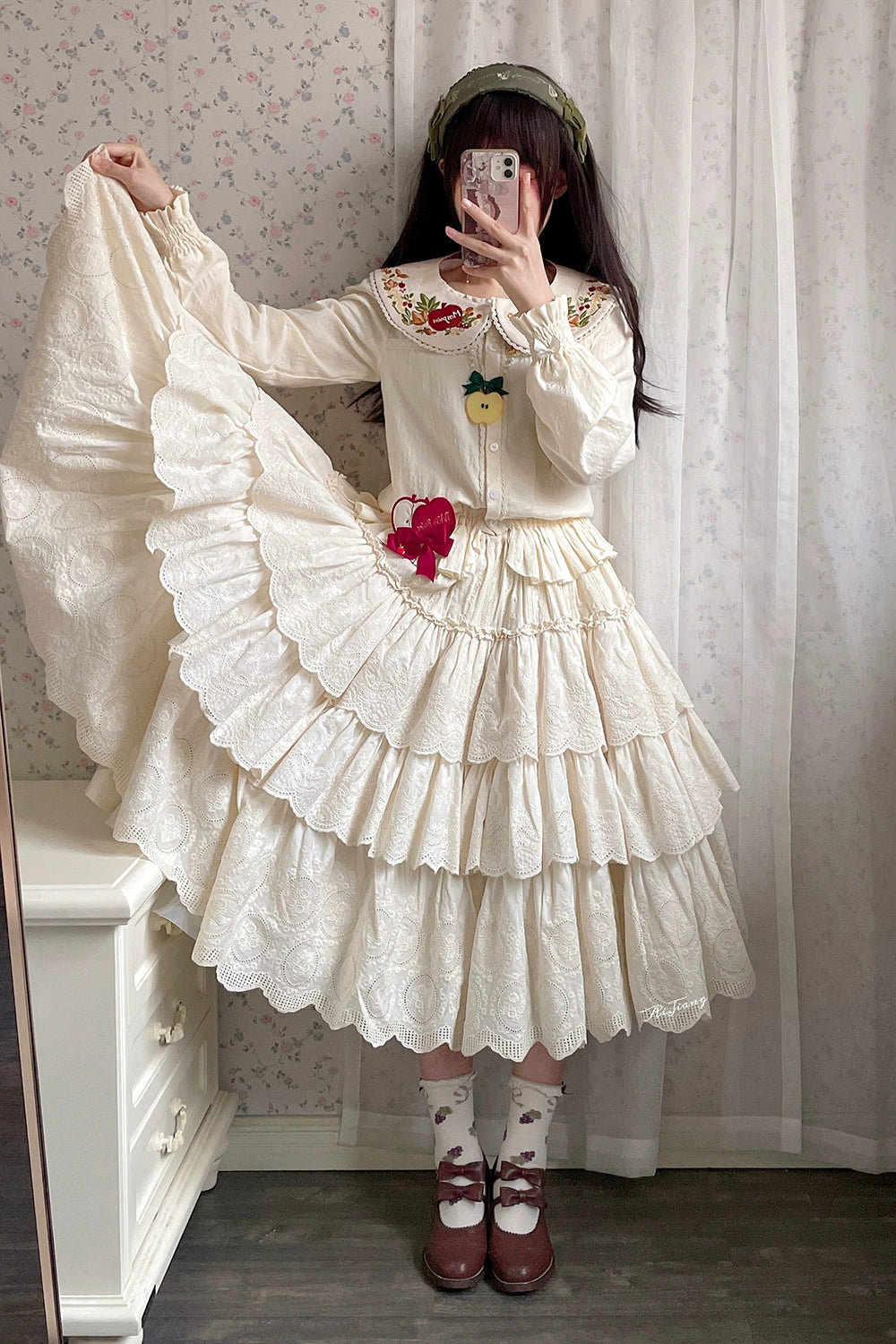 (BFM)Miss Point~Customized Lolita Skirt Embroidery Lace Cotton Lolita Skirt 31828:370804