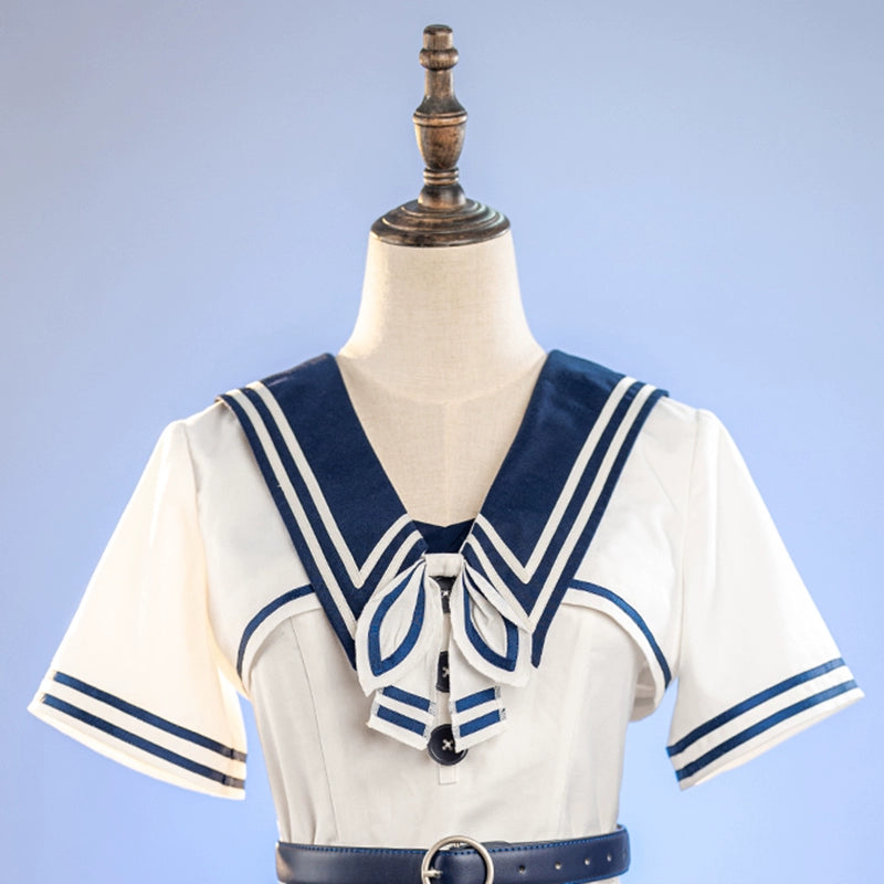 (BFM)Doris Night~Corlobacoo Go to Beach! Sailor Lolita Backless Dress S White with blue bolero only 