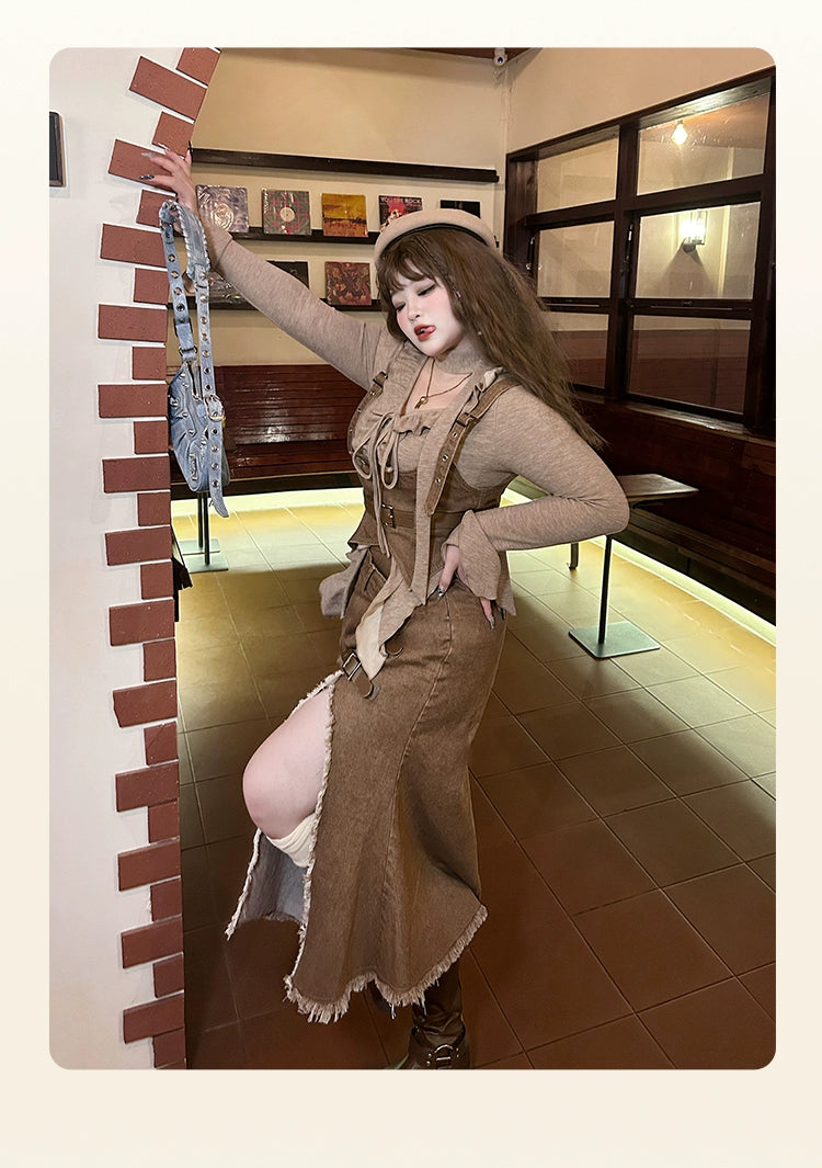 HardCandy~Plus Size Lolita Khaki Windbreaker Slimming Denim Suit   