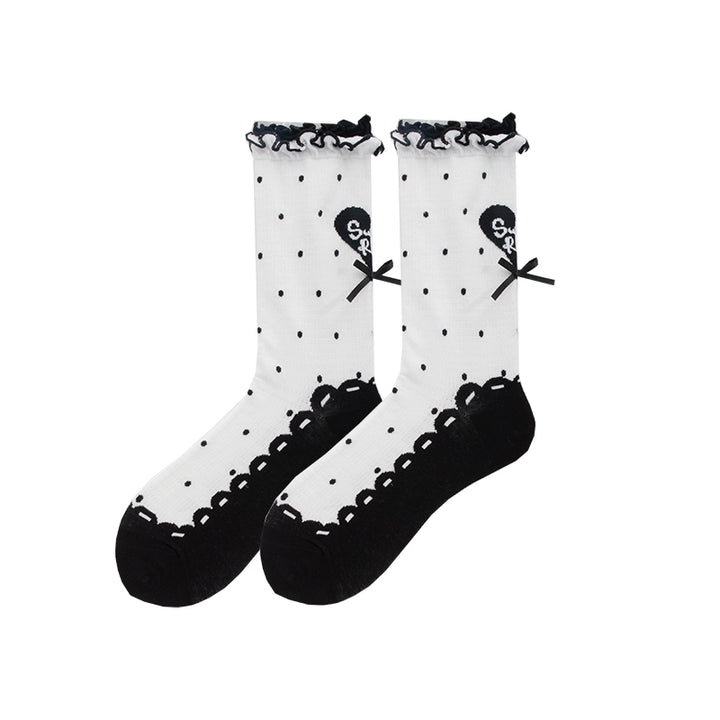 Roji Roji~Sweet Lolita Socks Cute Lolita Short Socks With Polka Dot Free size Black  - 1pair 