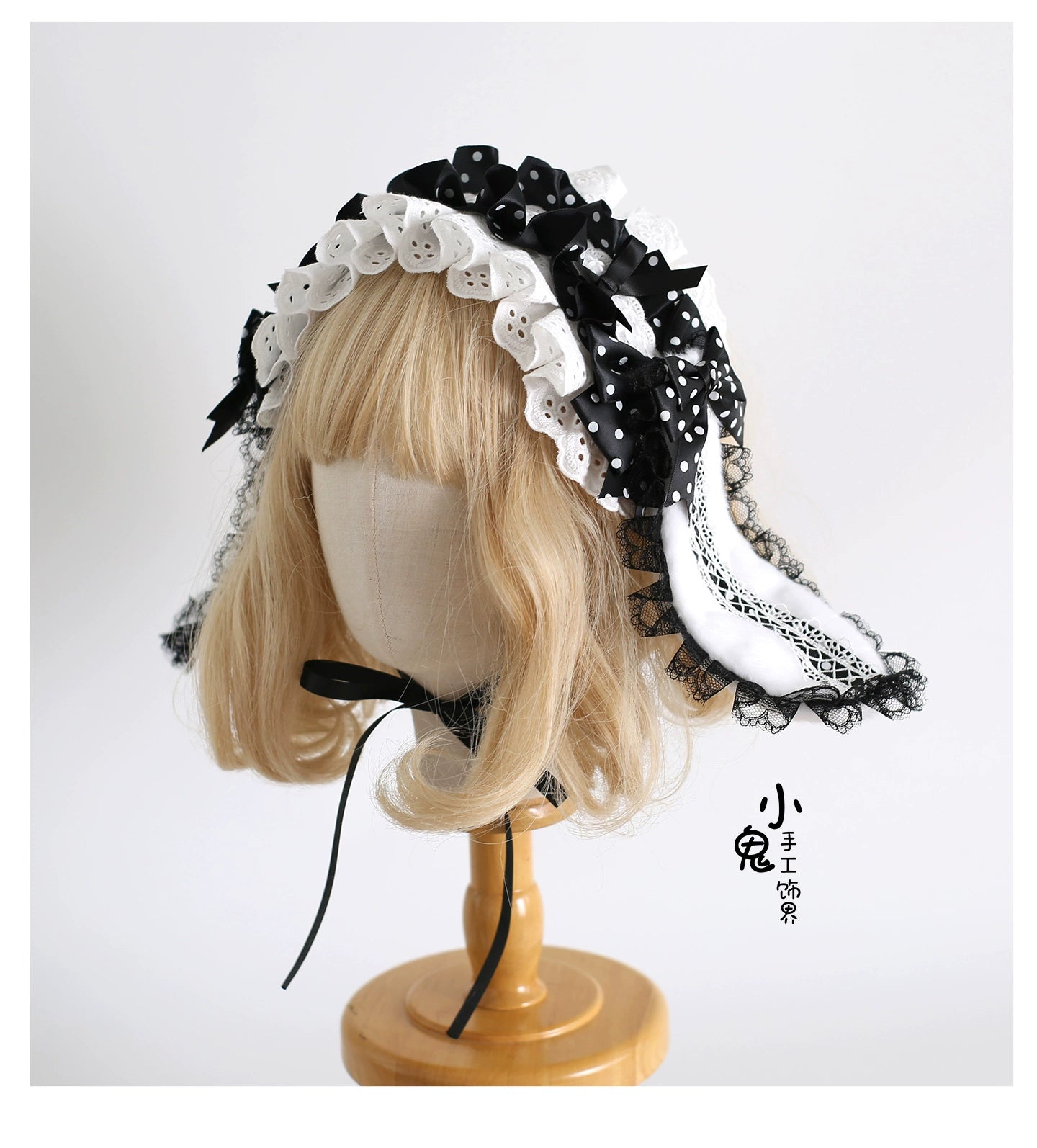Xiaogui - Polka Dot Lolita Headdress, Detachable Bunny Ear 44136:796592