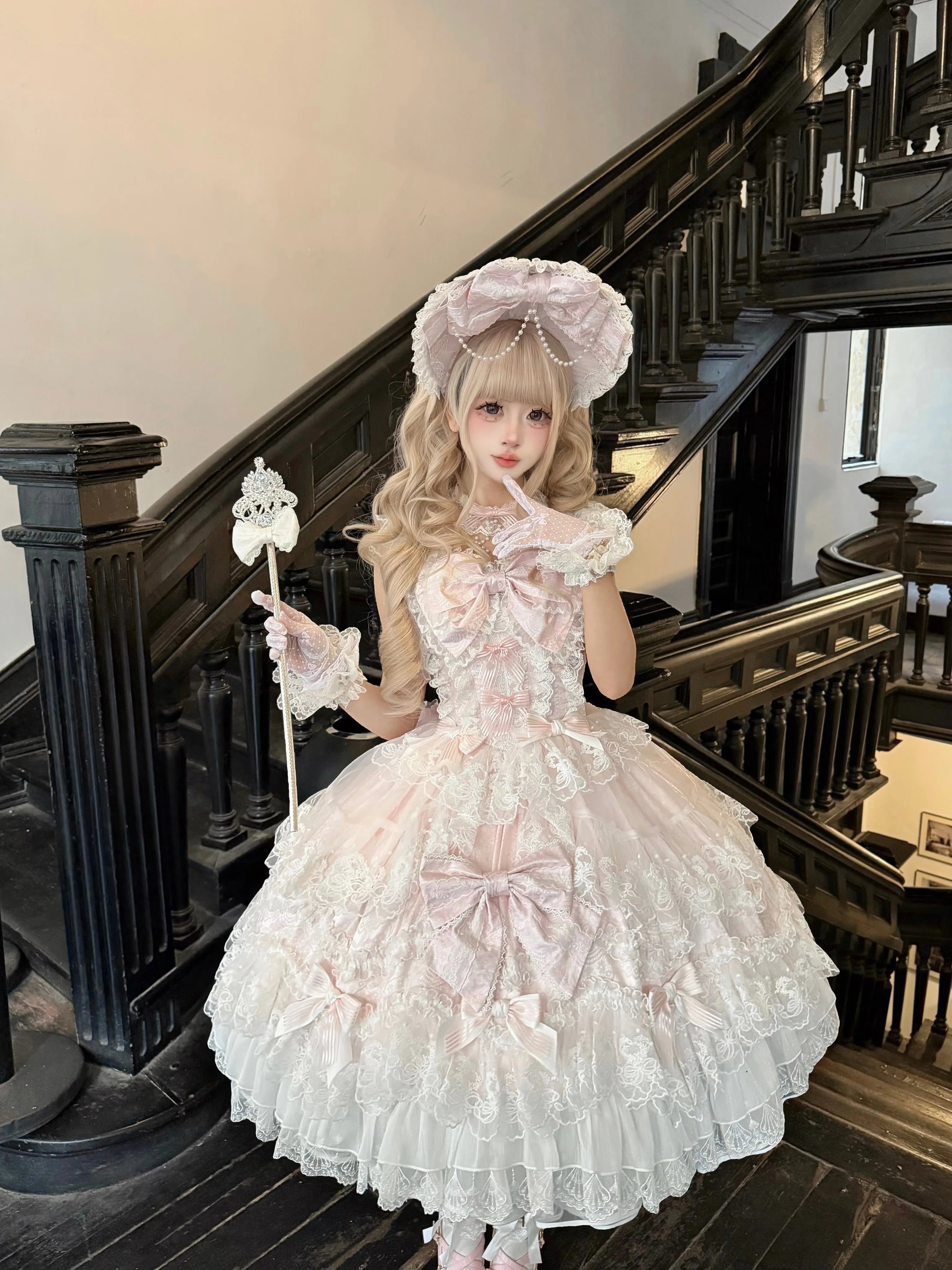 Sakura Blossom Dream - Dreamy Sweet Lolita JSK Dress, Abundant Lace & Bows