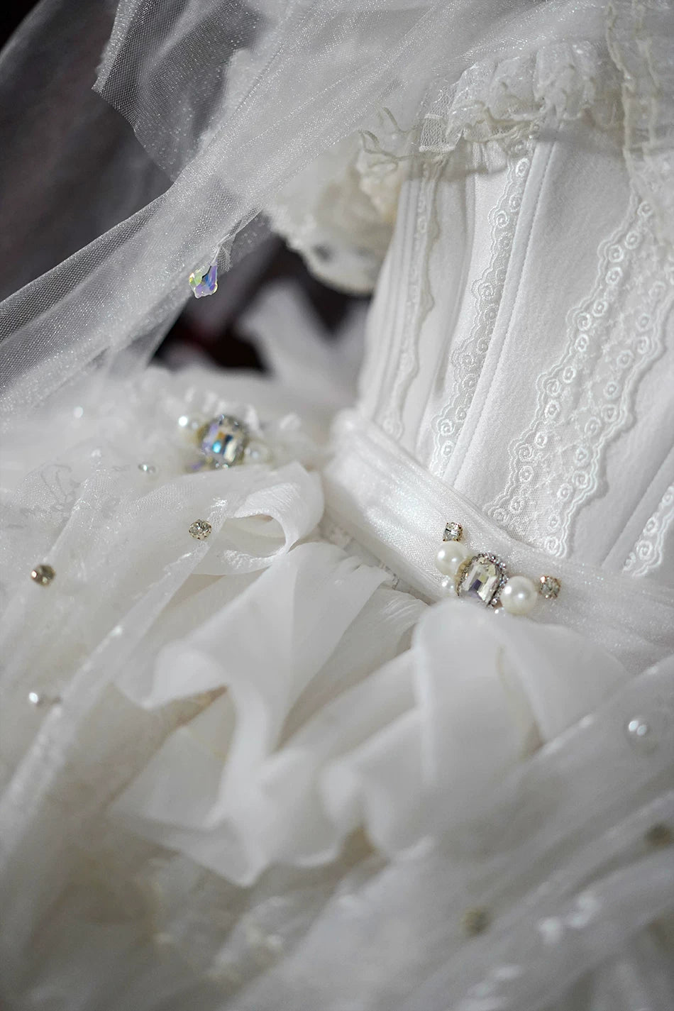 Sweet Lolita Accessories, Bow & Crystal Decor for Tea Party One Size Crystal Pure White Gloves Only