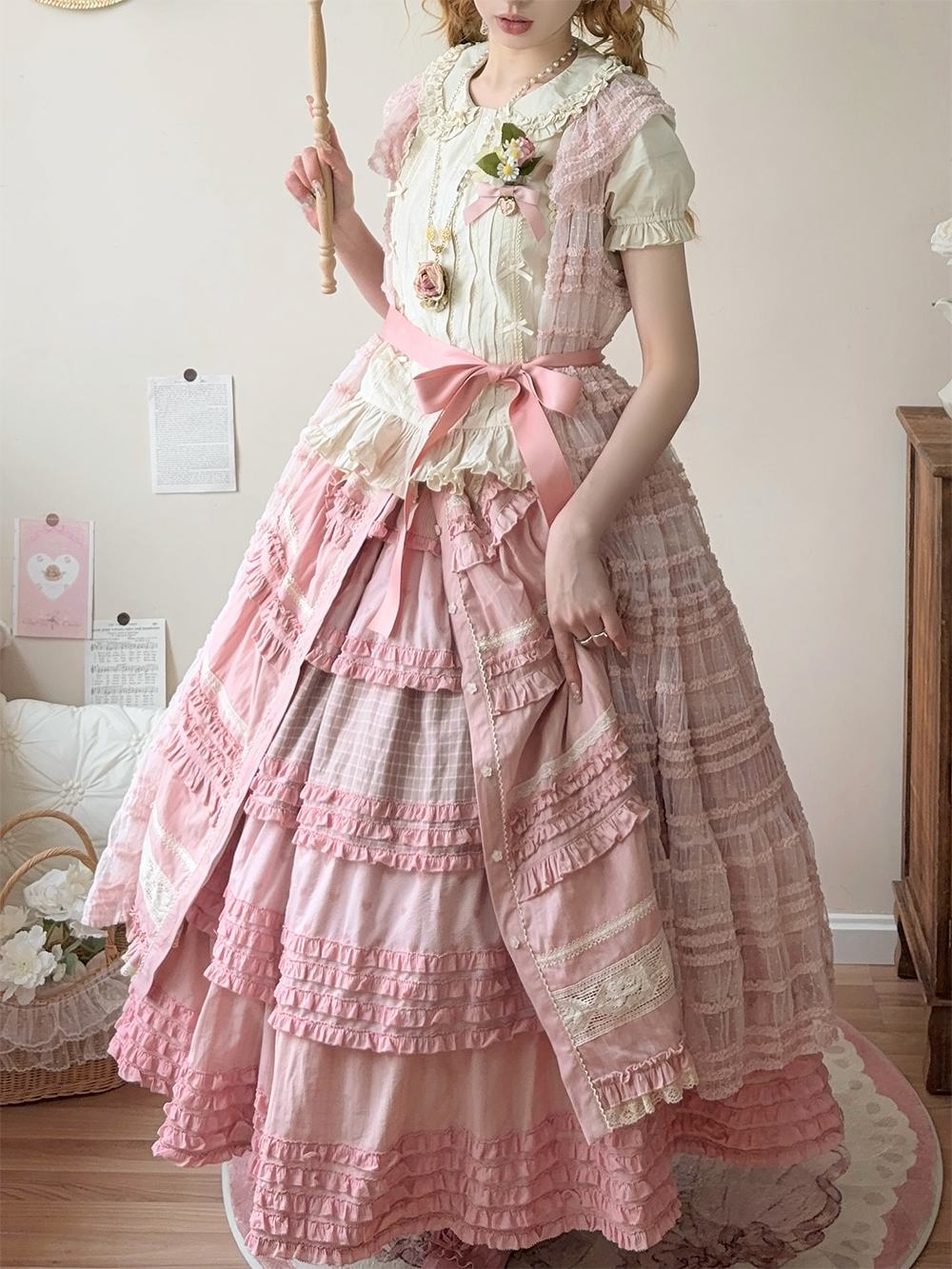 Miss Point~Garden Sunflower~Country Lolita SK Patchwork Tiered-Ruffles Skirt